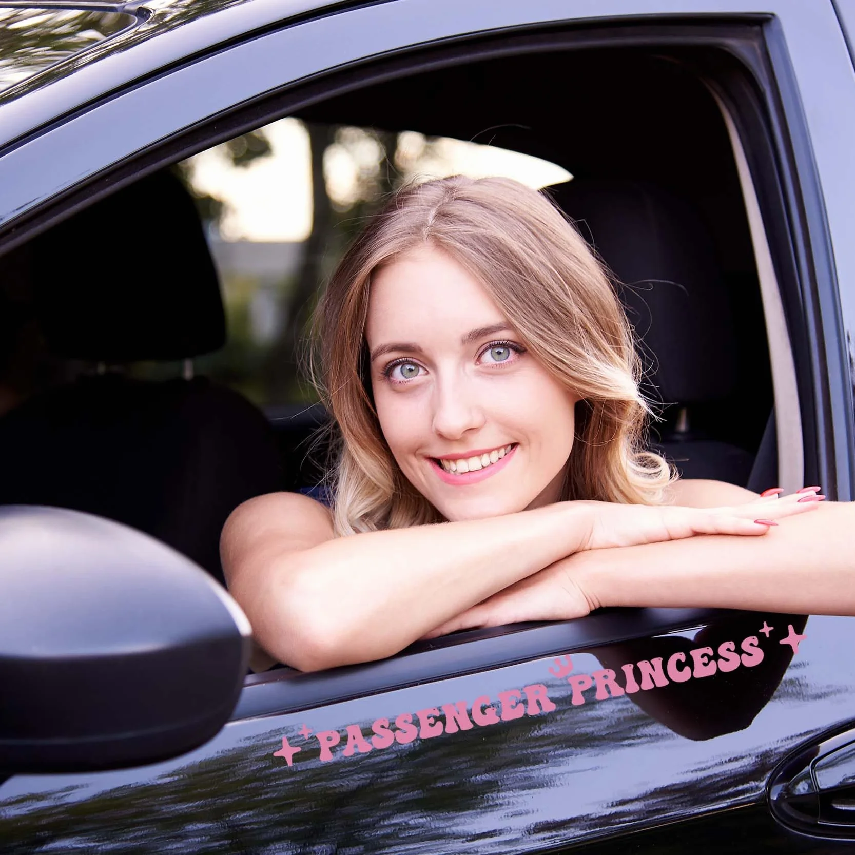 JINGIHE 4Pcs Adesivo Passenger Princess, Adesivi Auto, Accessori Auto, Adesivi Per Specchietto Retrovisore, Vinile Impermeabile, Decorazione Carina Divertente, Accessori Auto Per Donne (Rosa)