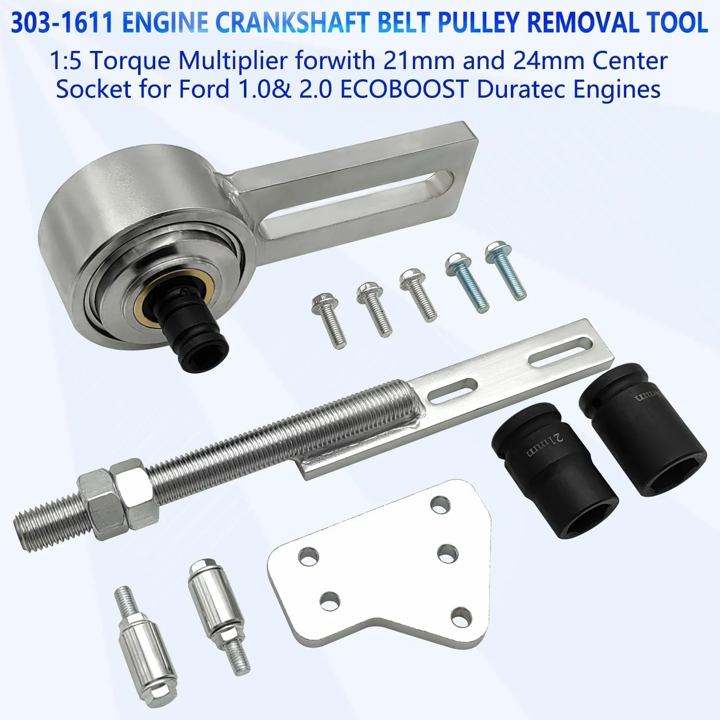 ZKTOOL Strumento di Rimozione della Puleggia dell'Albero Motore Compatibile con Ford 1.0T ECOBOOST Lo Strumento di Regolazione della Puleggia, 303-1611 303-1611-01 303-1611-02