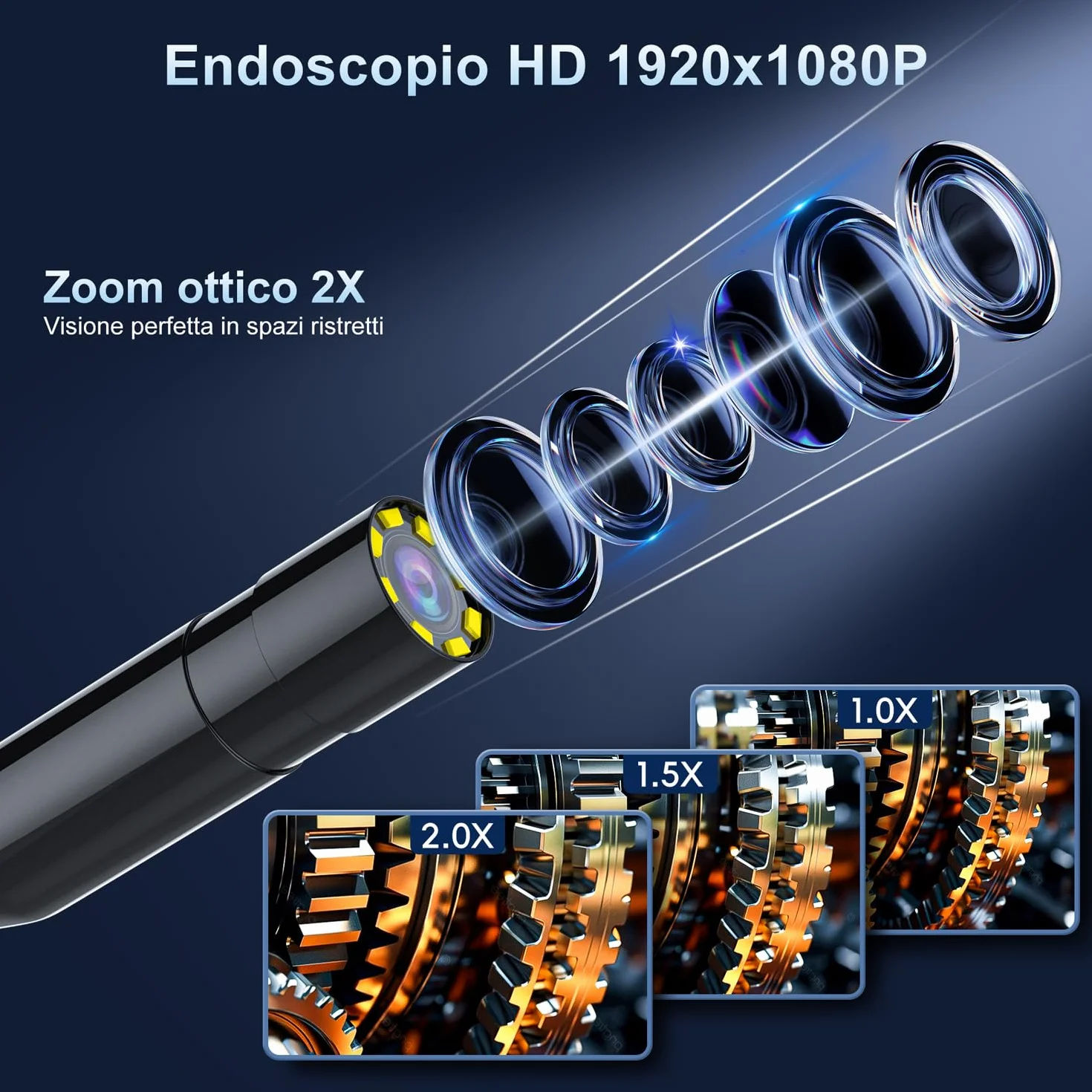 SKYBASIC Endoscopio Industriale HD 1080P 4,3 Pollici Schermo IPS IP67 Impermeabile 8 LED Cavo Semirigido 5M