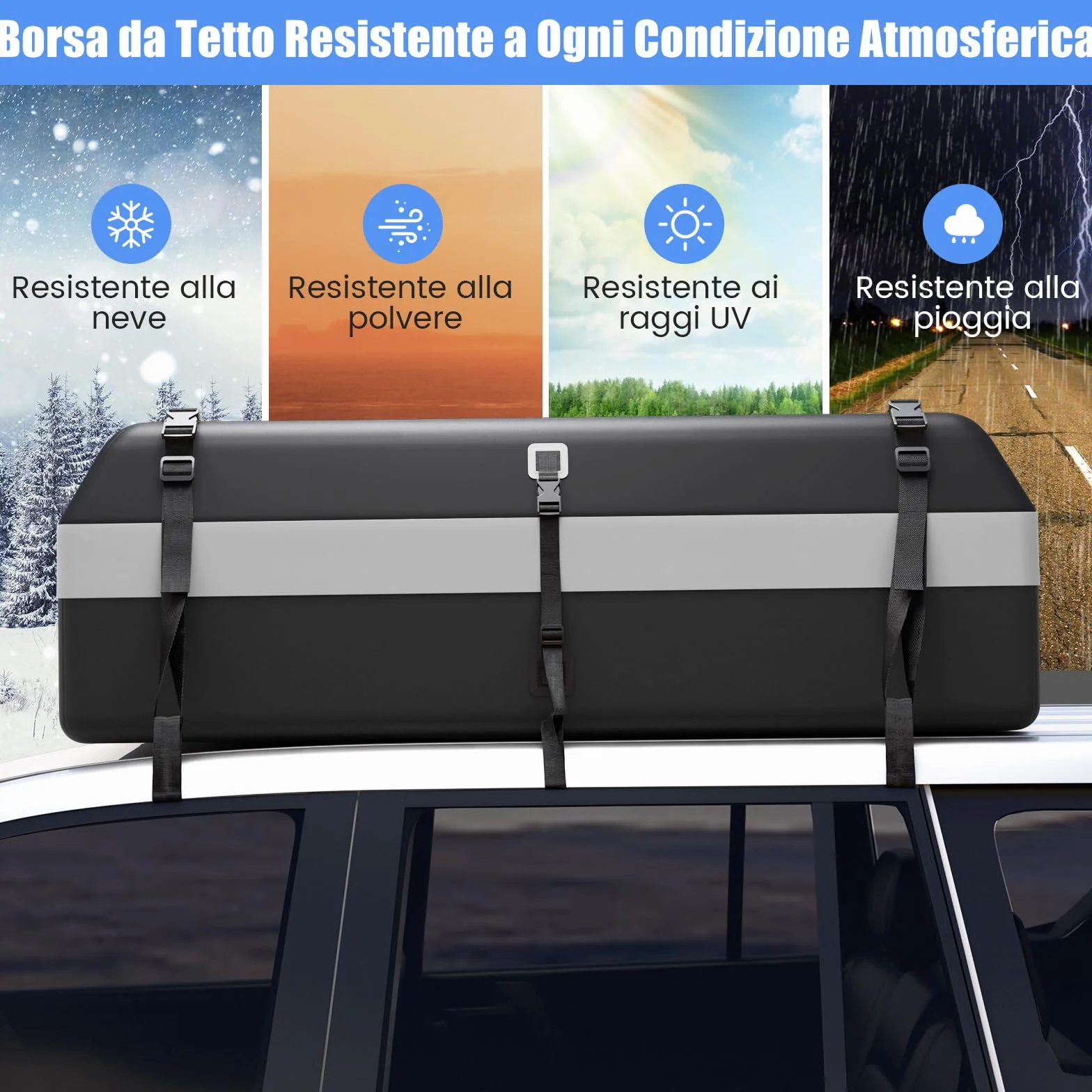 COSTWAY Borsa da Tetto per Auto Impermeabile 21Cu.Ft/595L, Box Tetto Universale con Tappetino Antiscivolo+ 12/14 Cinghie+ 6 Ganci, Sacca per Auto con/senza Barre Portapacchi (Grigio, 21Cu.Ft/595L)