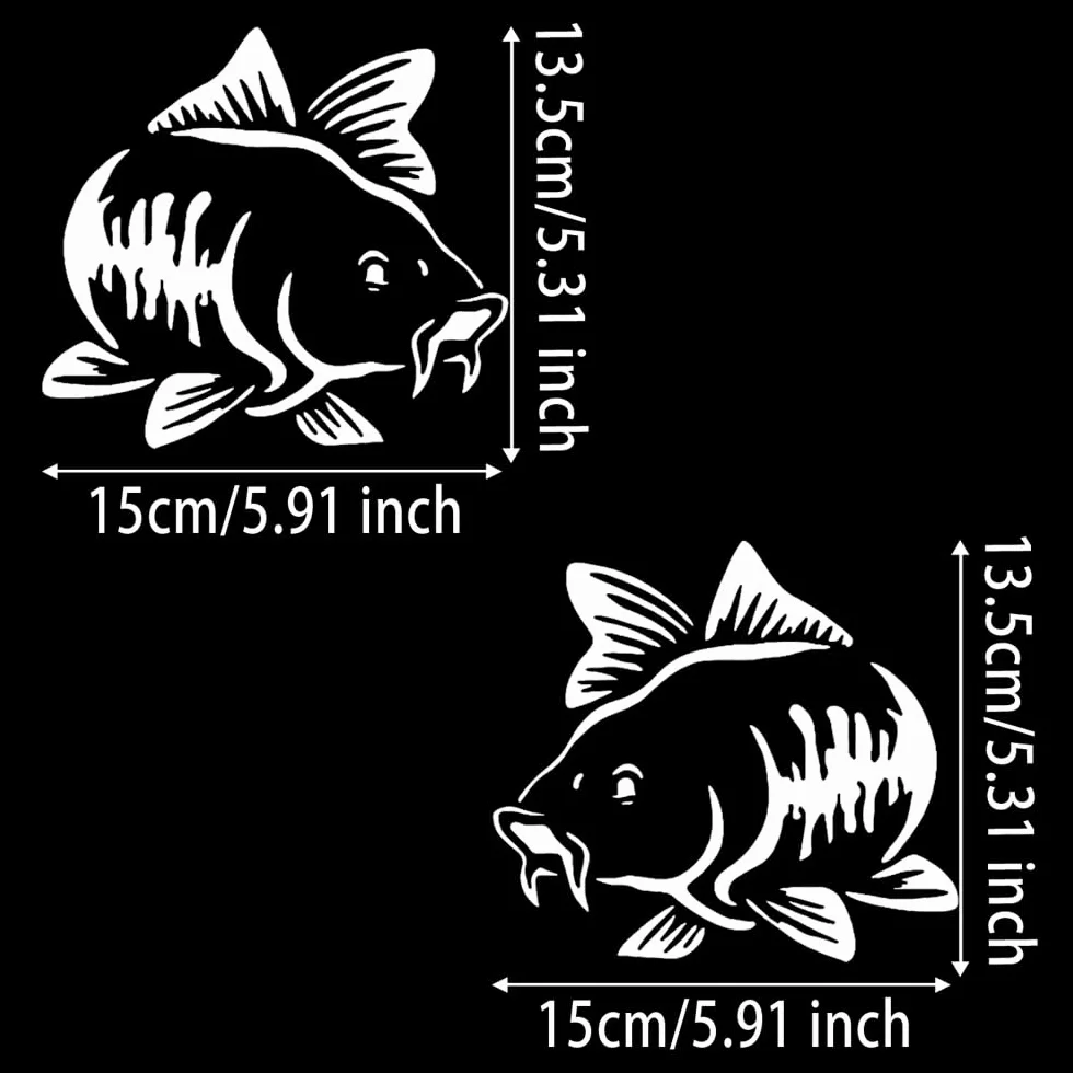 2 pezzi, 15 x 13,5 cm, autoadesivi con motivo carpa in vinile per paraurti e finestre, adatti per casa, tempo libero e pesca, per interni ed esterni | #DZ94 (bianco)