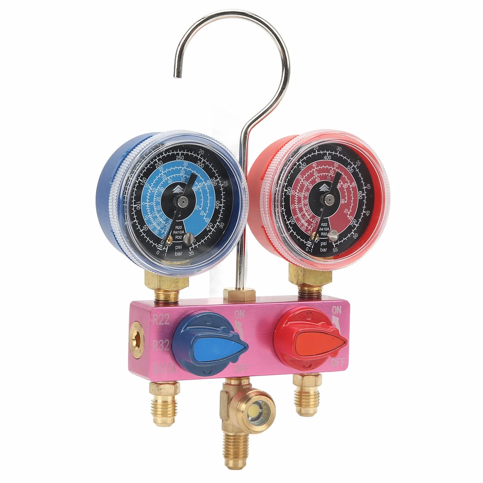 Manometri del Refrigerante R32, Manometri del Condizionamento 'aria Manometro Diagnostico del Collettore Mini G1/4 Manopola in Metallo Strumento di Condizionamento 'aria per