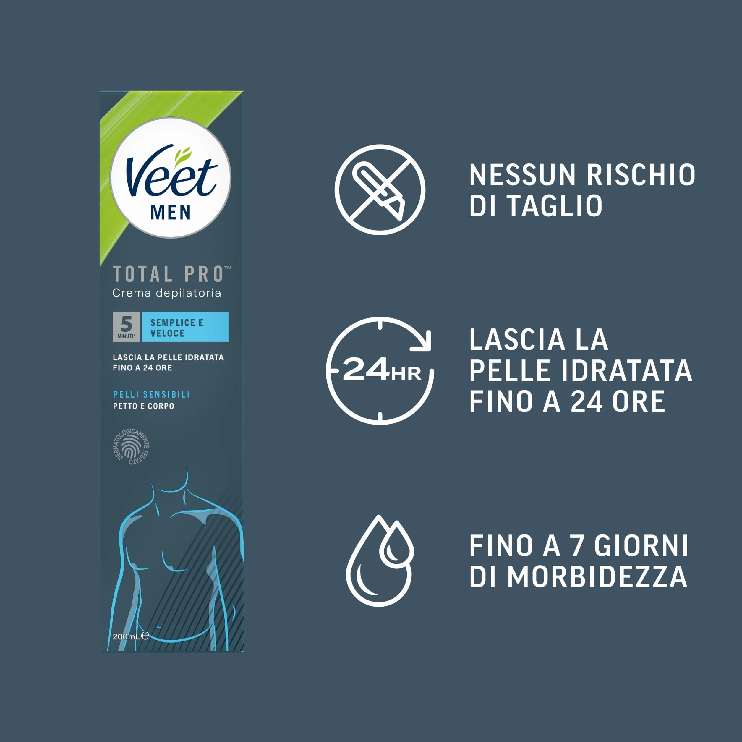 Veet Men Crema Depilatoria Petto e Corpo Pelli Sensibili 400 ml (2x200 ml)