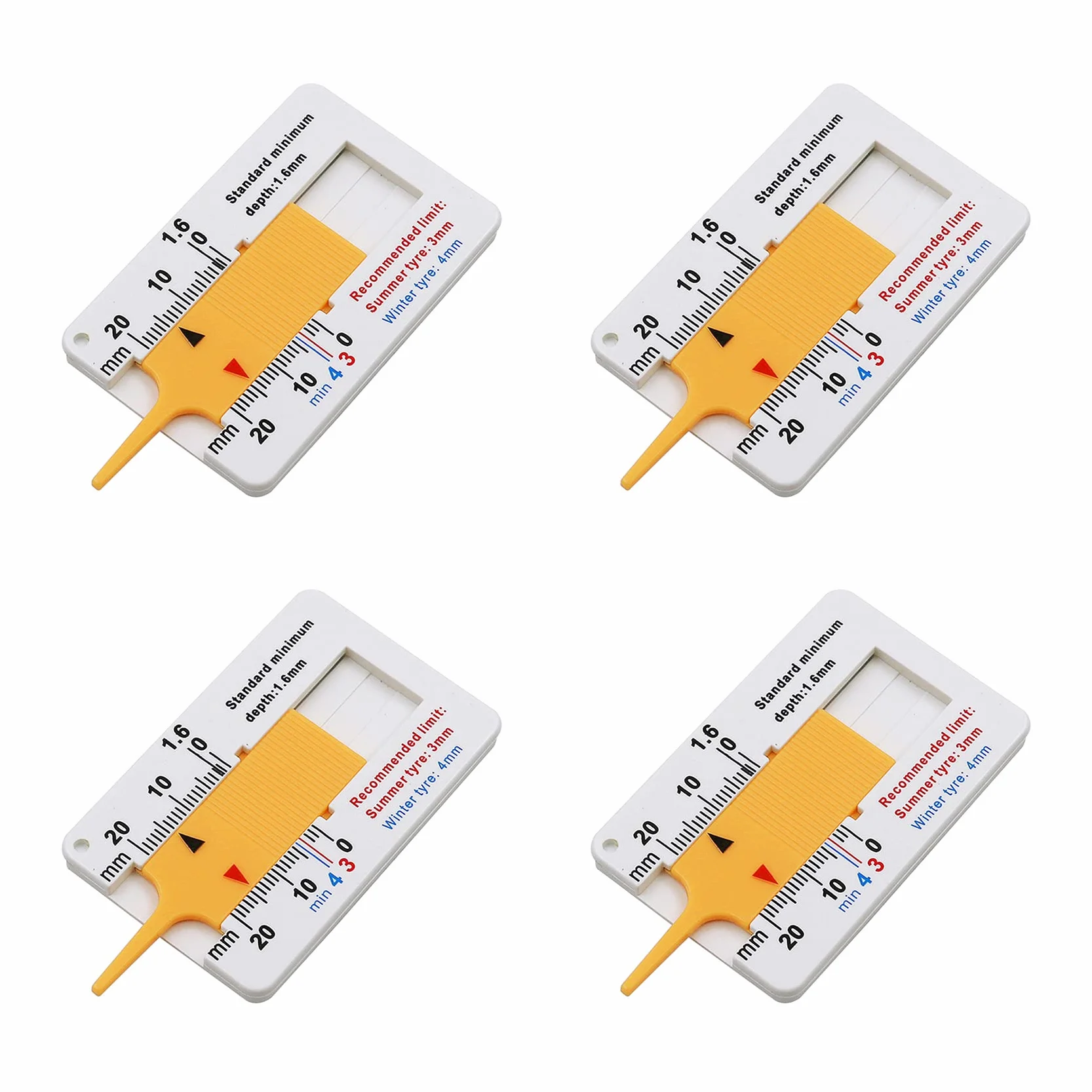 Spessimetro per Pneumatici Misuratori Spessore Battistrada 0-20mm Tyre Tread Depth Gauge (4 Pezzi)
