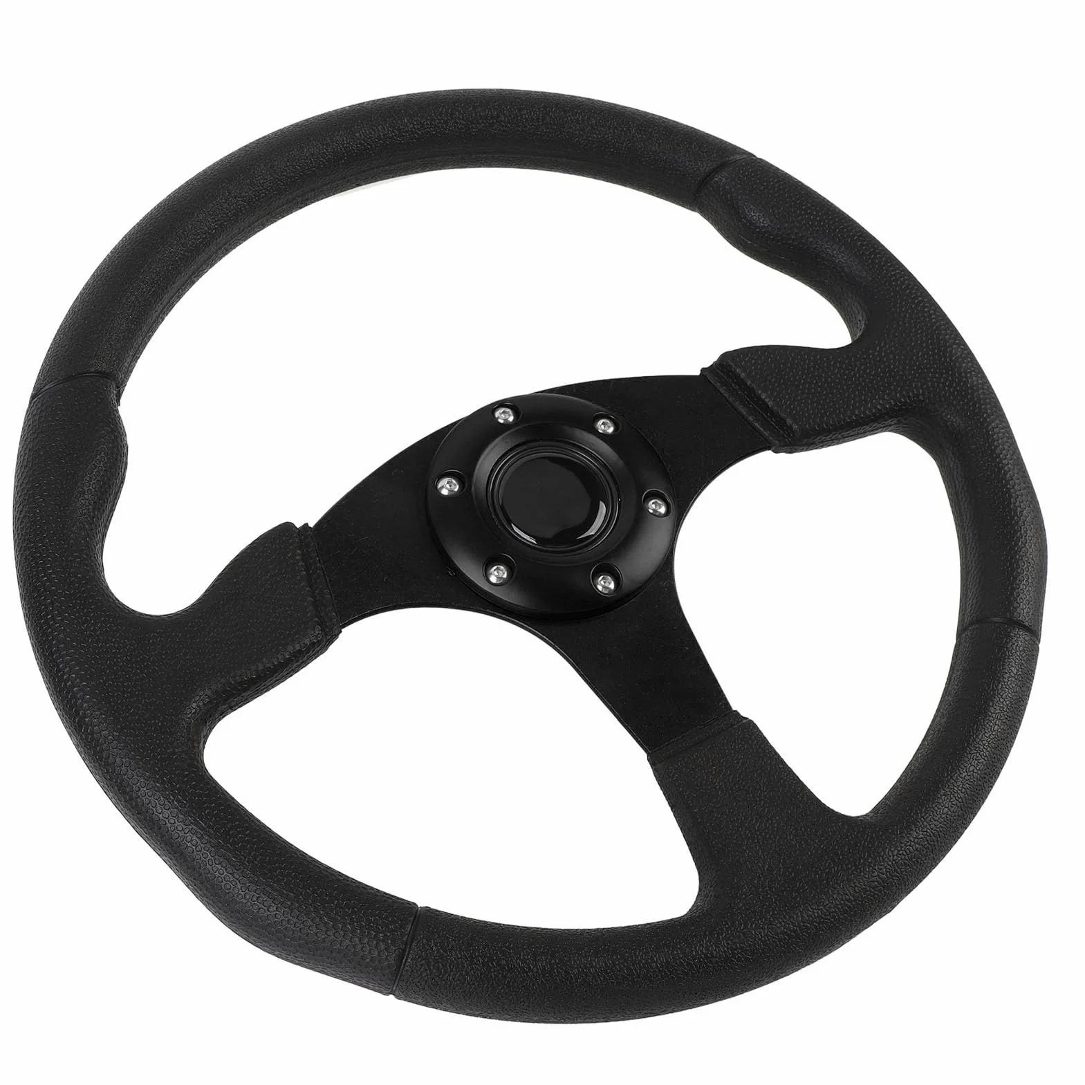 KIMISS Volante 14 Pollici Universale in Pelle PU con Telaio in Alluminio, Design Sportivo per Modifiche Auto, Impugnatura Confortevole e Resistente, Adattatore per a 6 fori. (BLACK)