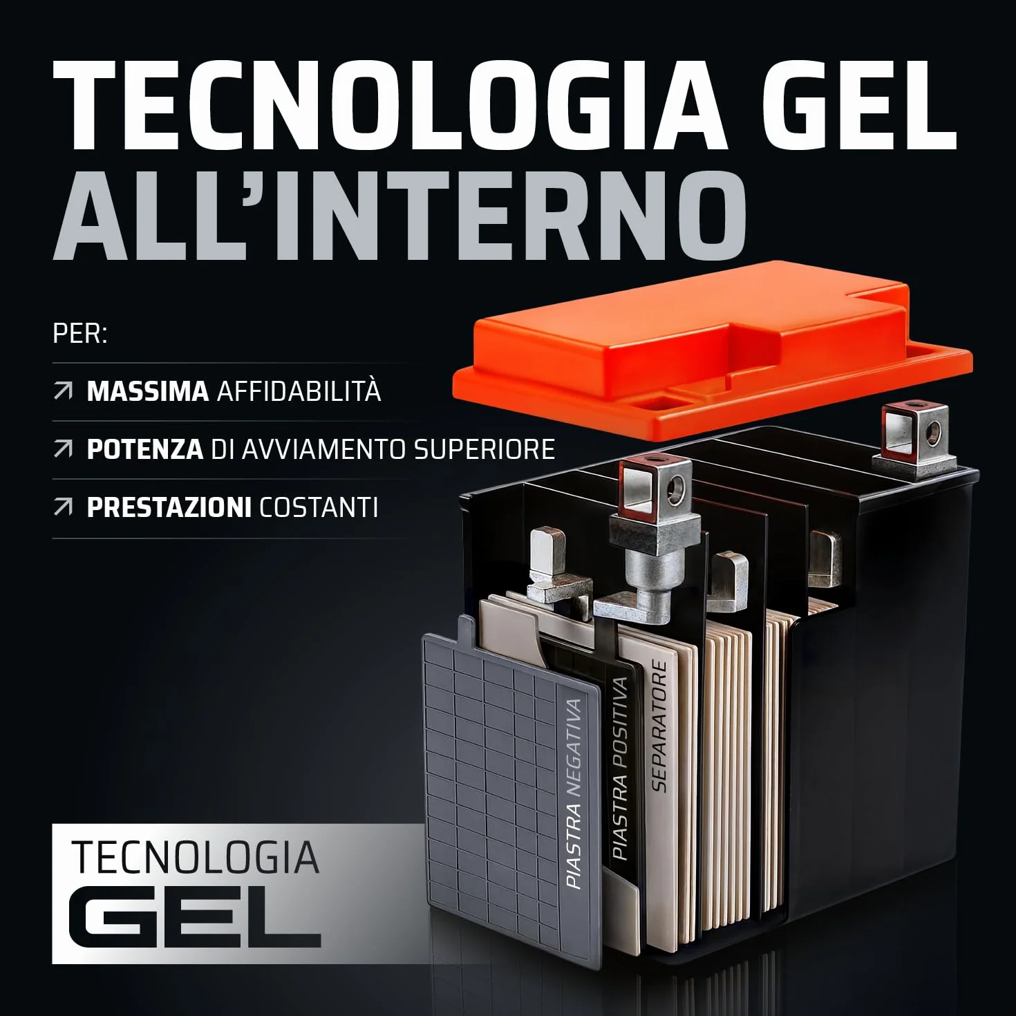 GP-PRO GTX12-BS 12V 12Ah GEL Batteria di avviamento (compatibile con YTX12-BS / 51012) (Esente da manutenzione/Sigillato) Moto Accumulatore