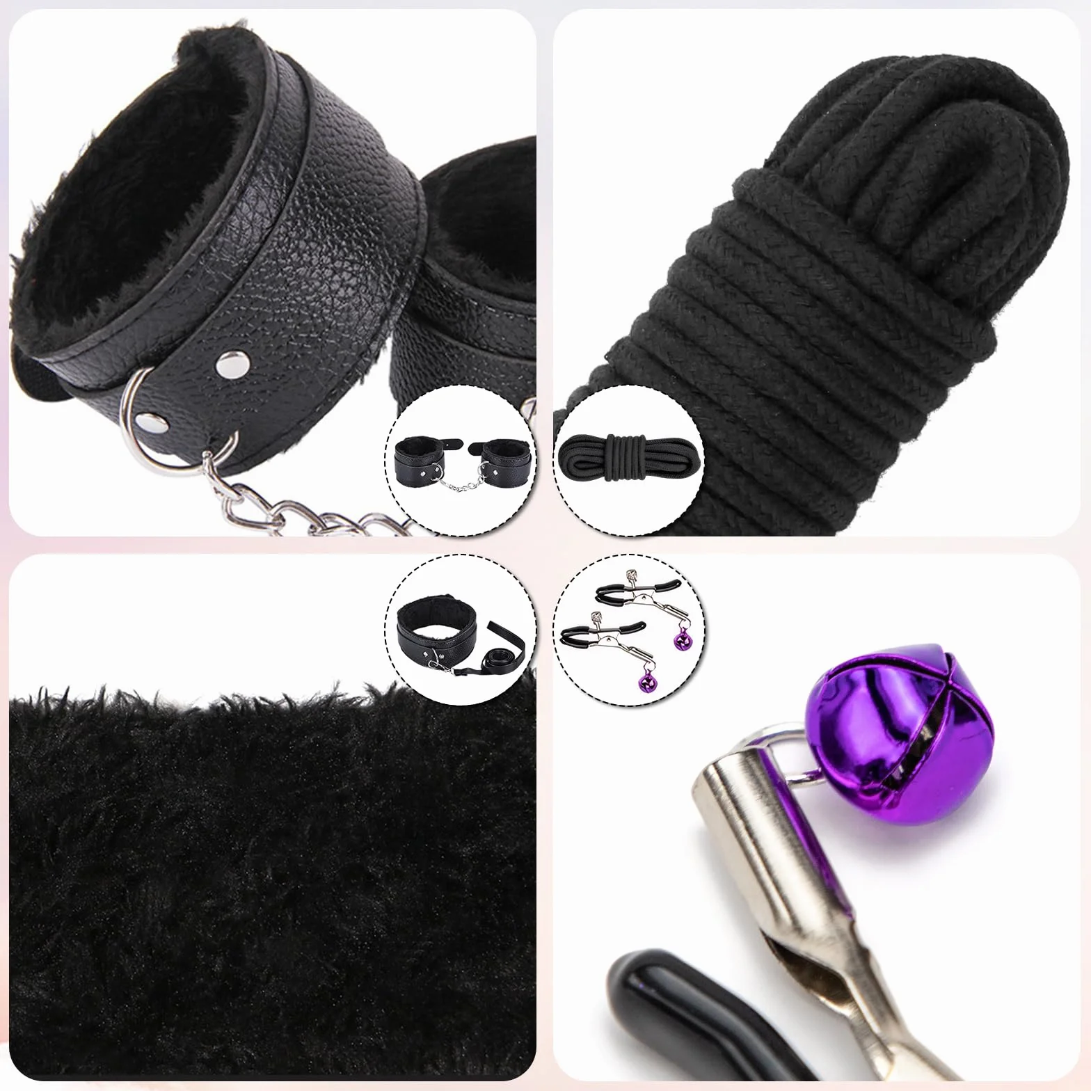 Set Bondage 11 Pezzi BDSM con Manette Caviglia Morsetti Capezzoli Sex Toys Erotici per Coppie