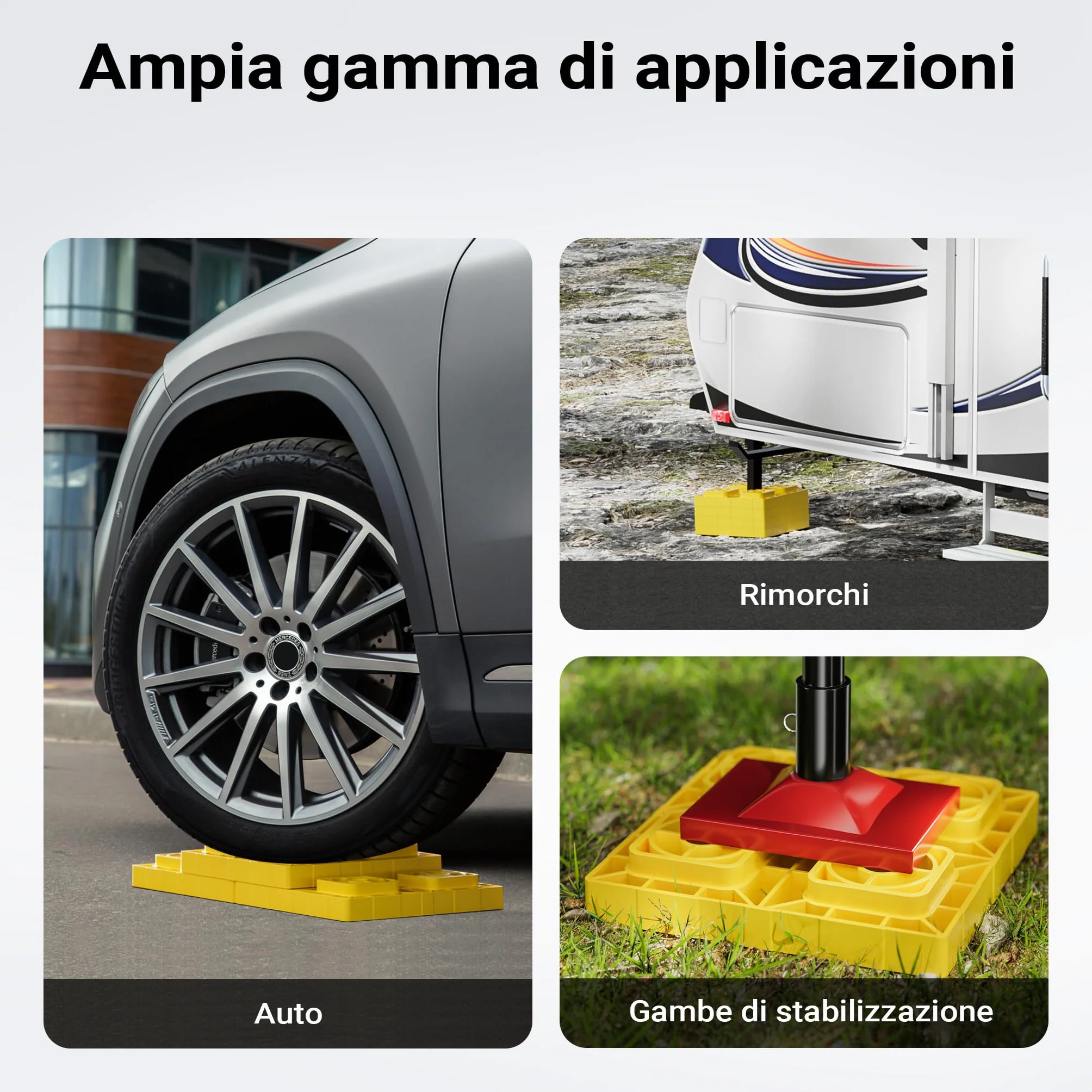 Wiltec Piastre di appoggio, Set 10 pedane di livellamento, Portata 13,5 t, impilabili, Altezza 11,4 cm, per Camper