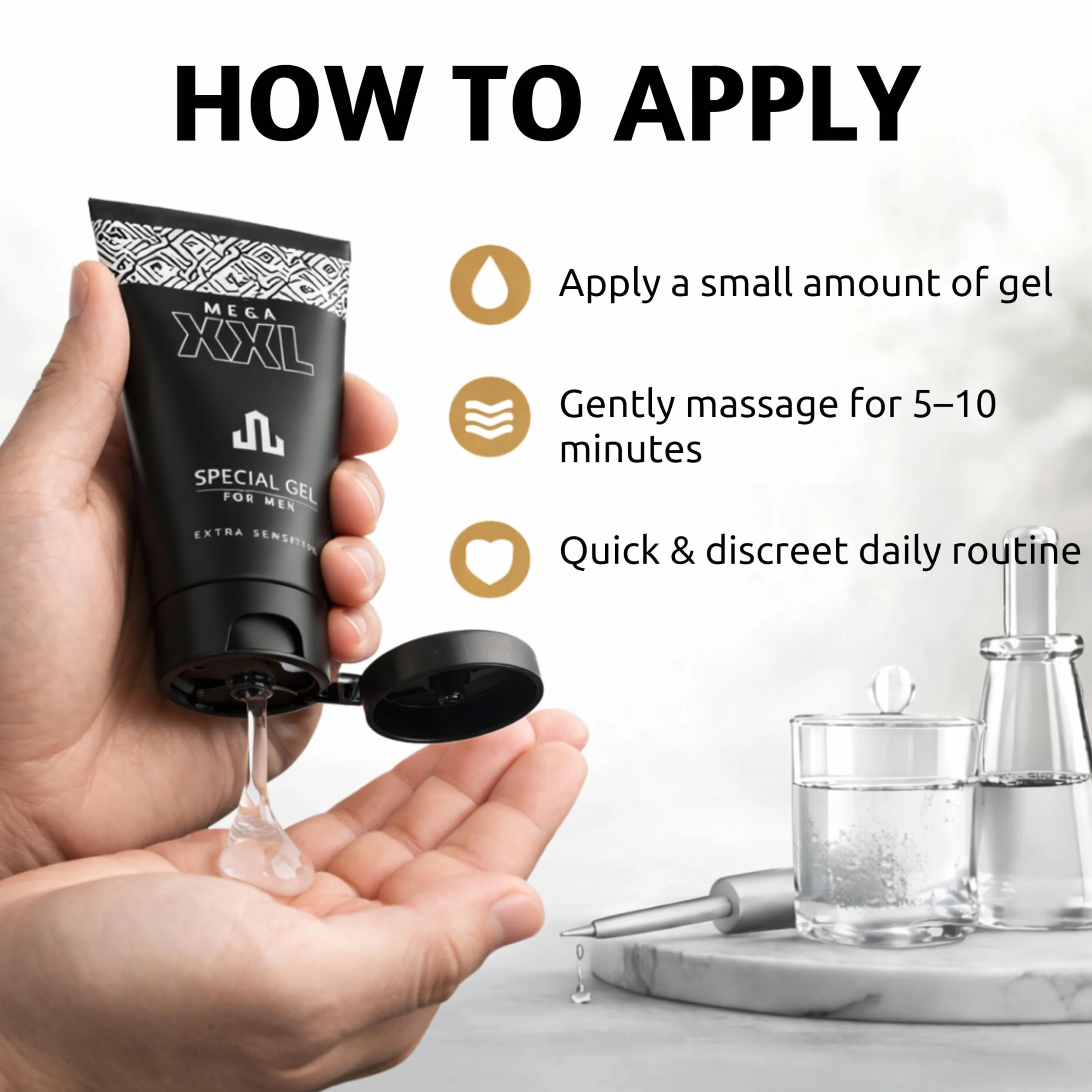 MEGA XXL Penis Gel 50 ml crema ingrandimento pene allungare più spesso lunghezza circonferenza stabilità igiene intima uomini