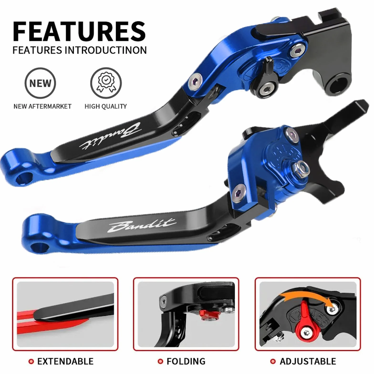 QJY Per Suzuki Bandit Moto Leve Freno e Frizione Set Regolabile per Suzuki GSF 600/S/N GSF 650/S/N 2008-2015 GSF1200 2001-2006 GSF1250 2007-2015（Blu+Nero）
