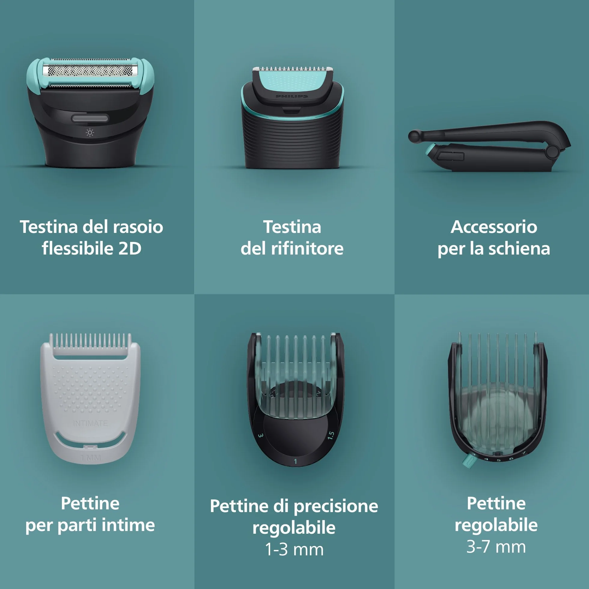 Philips Bodygroom Serie 7000 BG7480/15 - Rifinitore per uomo, testina flessibile 2D, impermeabile 100%, 120 minuti autonomia