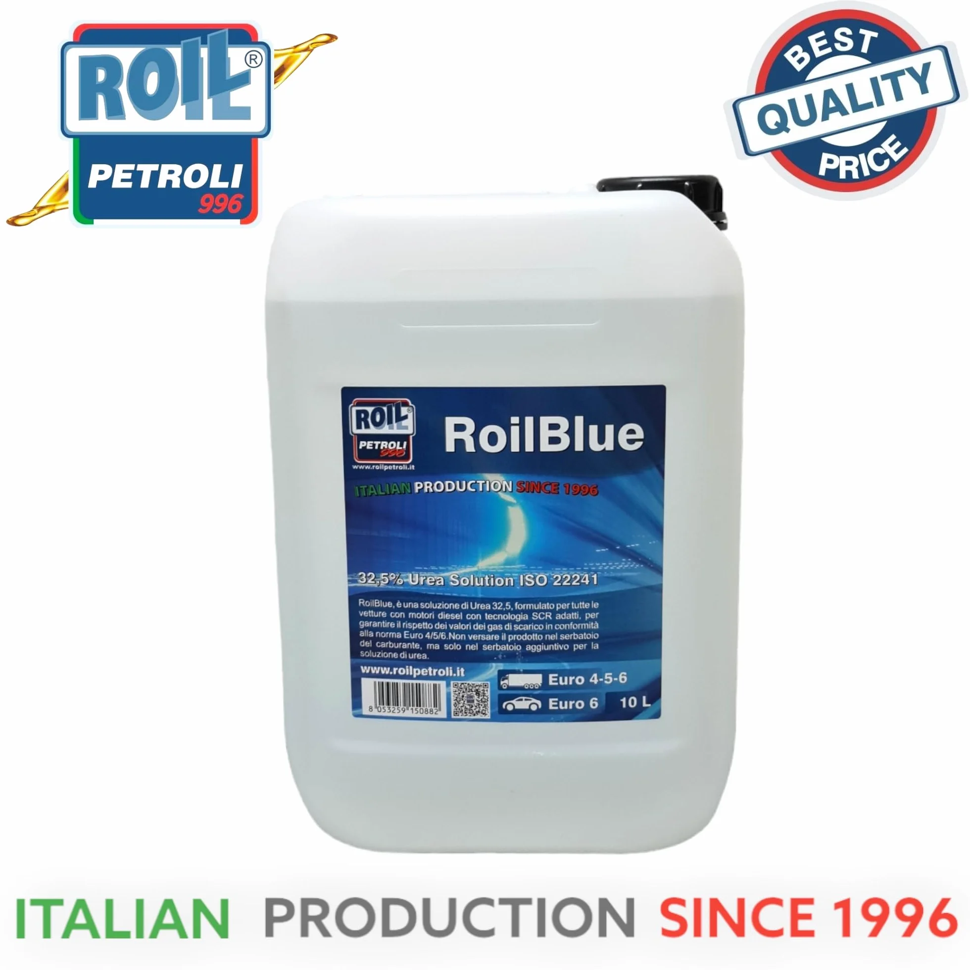 ROILBLUE AdBlue UREA 32.5 Euro 6 Additivo per Motori Diesel 10 Litri ISO 22241 Tanica con Imbuto