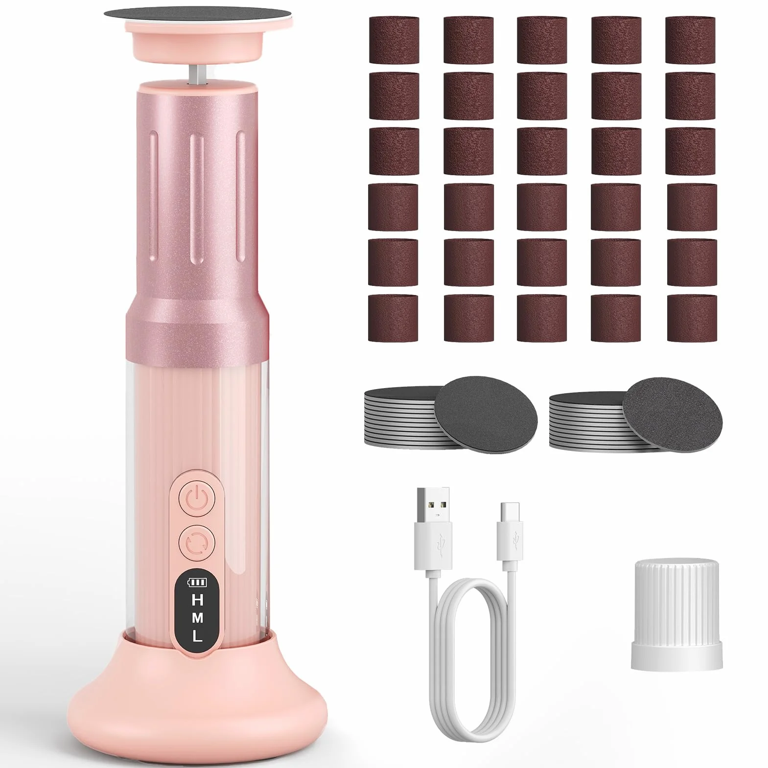 Pedicure Elettrico Professionale Ricaricabile Lima per Piedi con Carta Vetrata Set 2 in 1 Togli Calli 6 Livelli