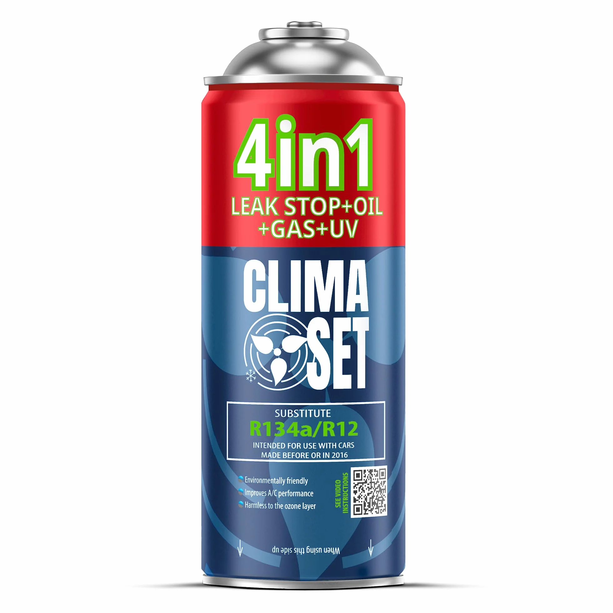 Kit Ricarica Gas Climatizzatore Auto R134a 4in1 con Olio Sigillante Colorante UV Tubo Flessibile