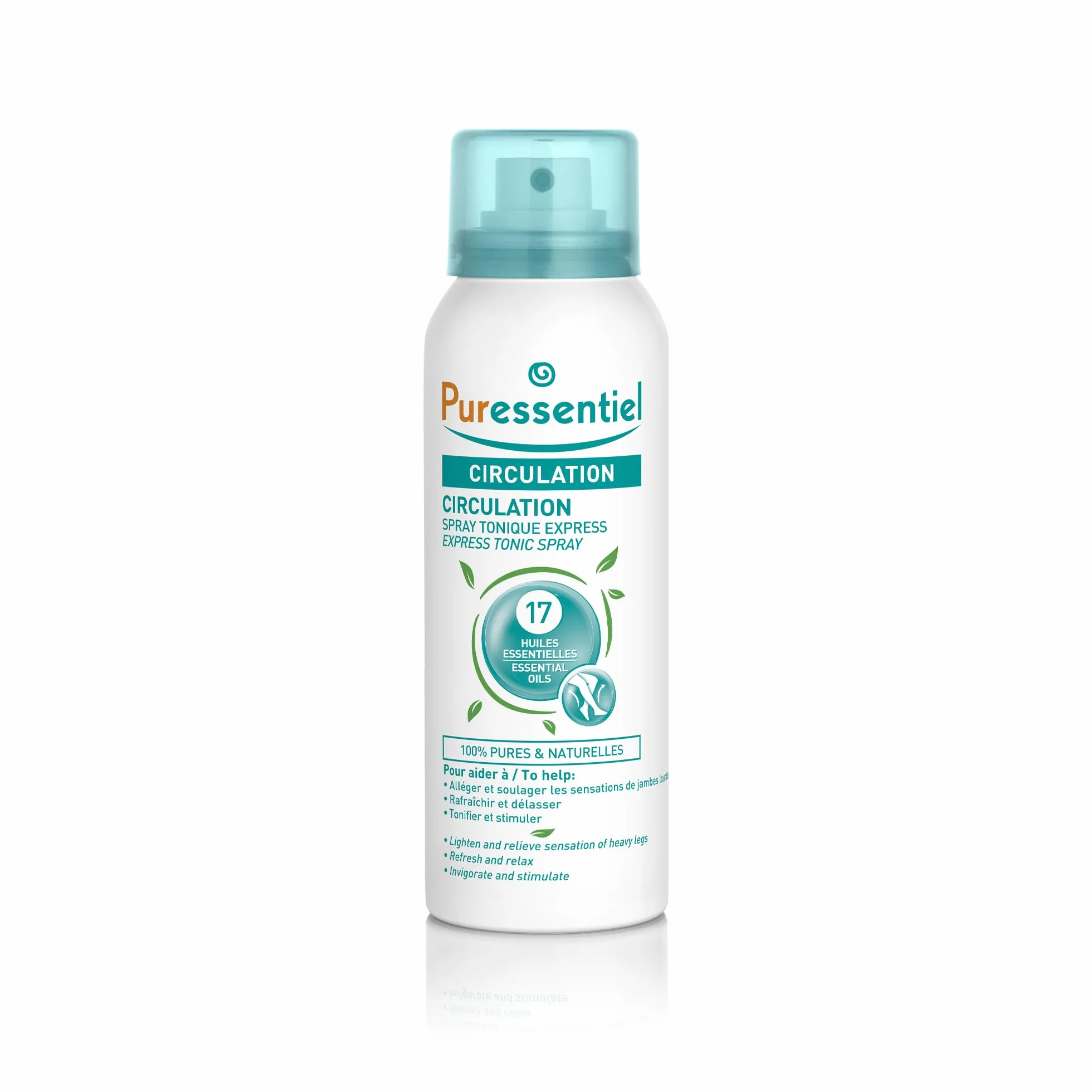 Puressentiel Circolazione Spray Tonico Express 17 Oli Essenziali mentolo naturale gambe pesanti 100 ml