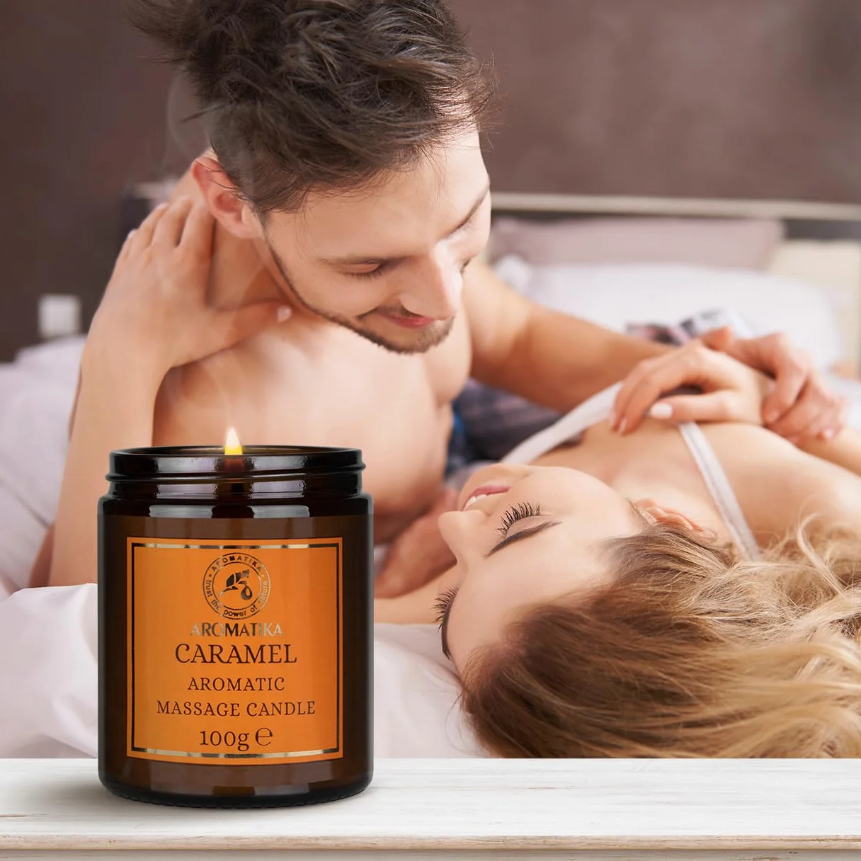 Candela da Massaggio Caramello 100g Cera di Soia Oli Cocco Mandorle Vaniglia Aromaterapia