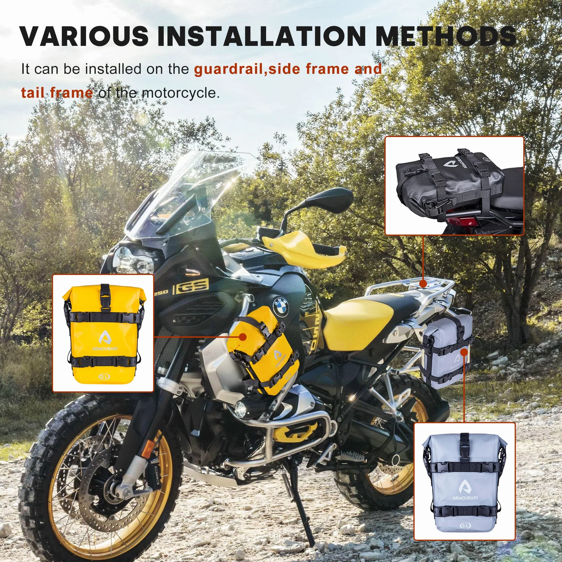 Borse per paraurti per moto in PVC impermeabili 12 L giallo