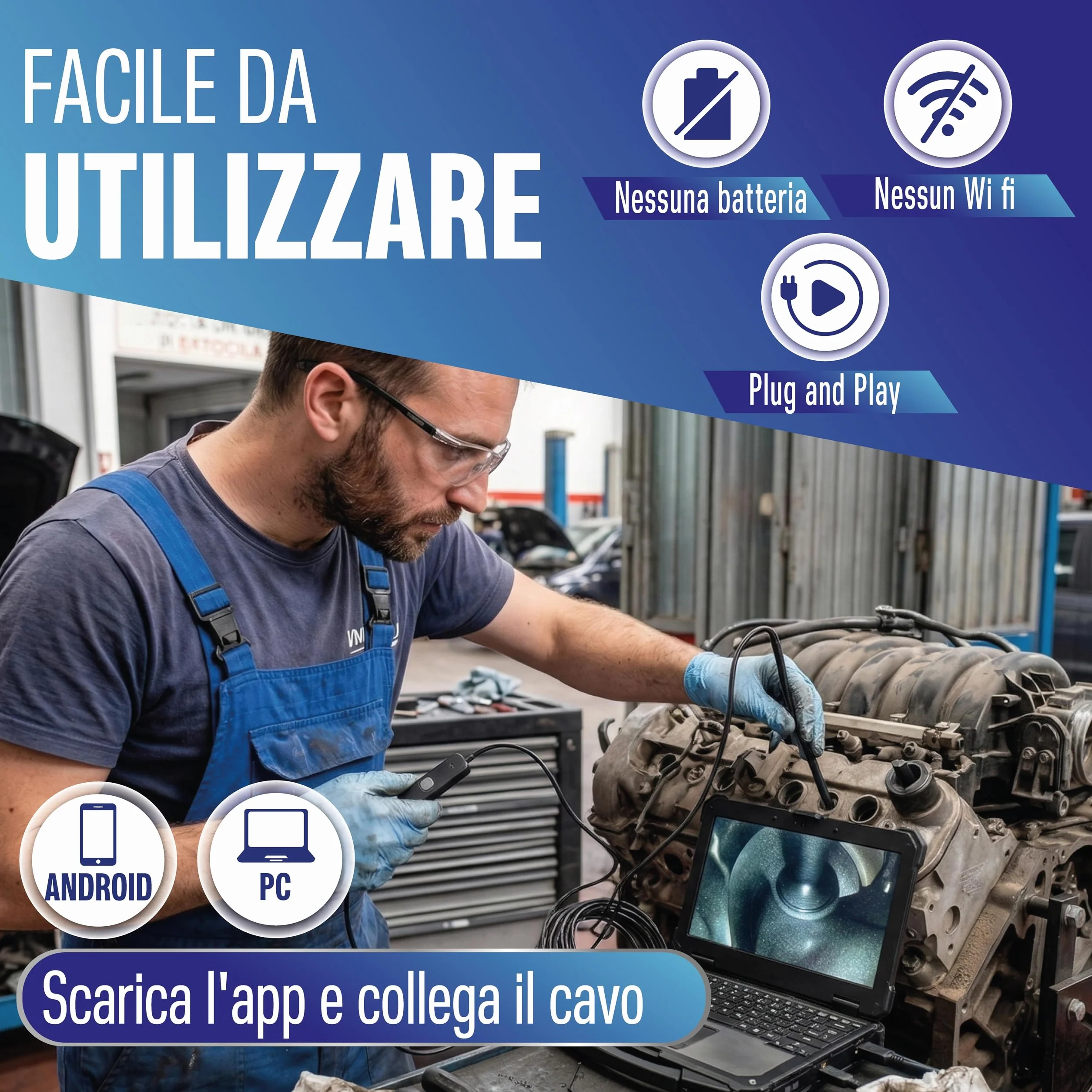 Endoscopio Smartphone 5m Full HD IP67 Impermeabile LED Regolabili USB-C Sonda Ispezione Tubi