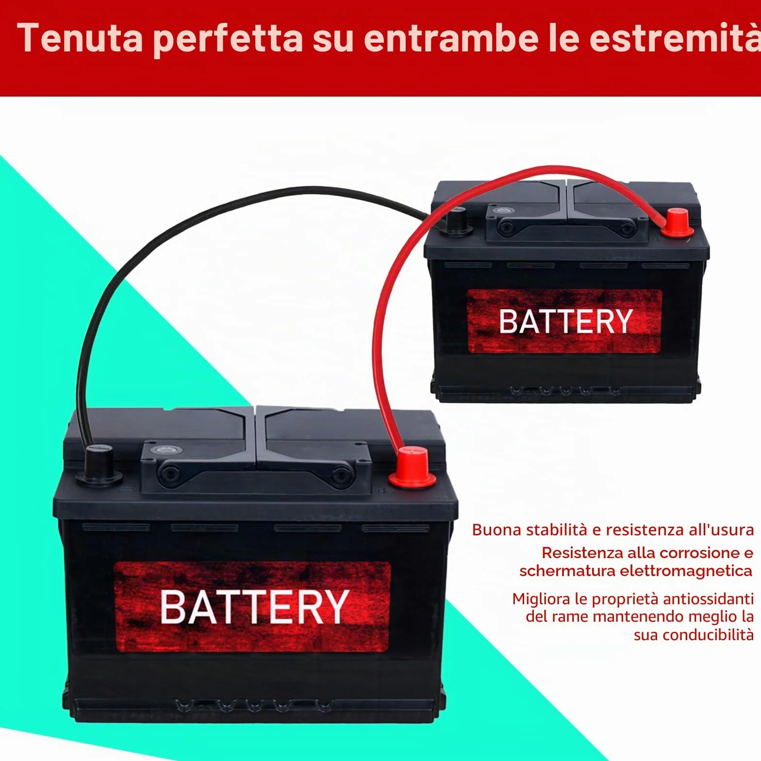 Cavi batteria 35mm²/2AWG, 2 pezzi di cavo in rame privo di ossigeno Rosso Nero, 100cm Cavo batteria 12v, Cavi batteria 35mm² con morsetti ad anello M8, Cavi batteria 12v per auto, moto, solare, camper