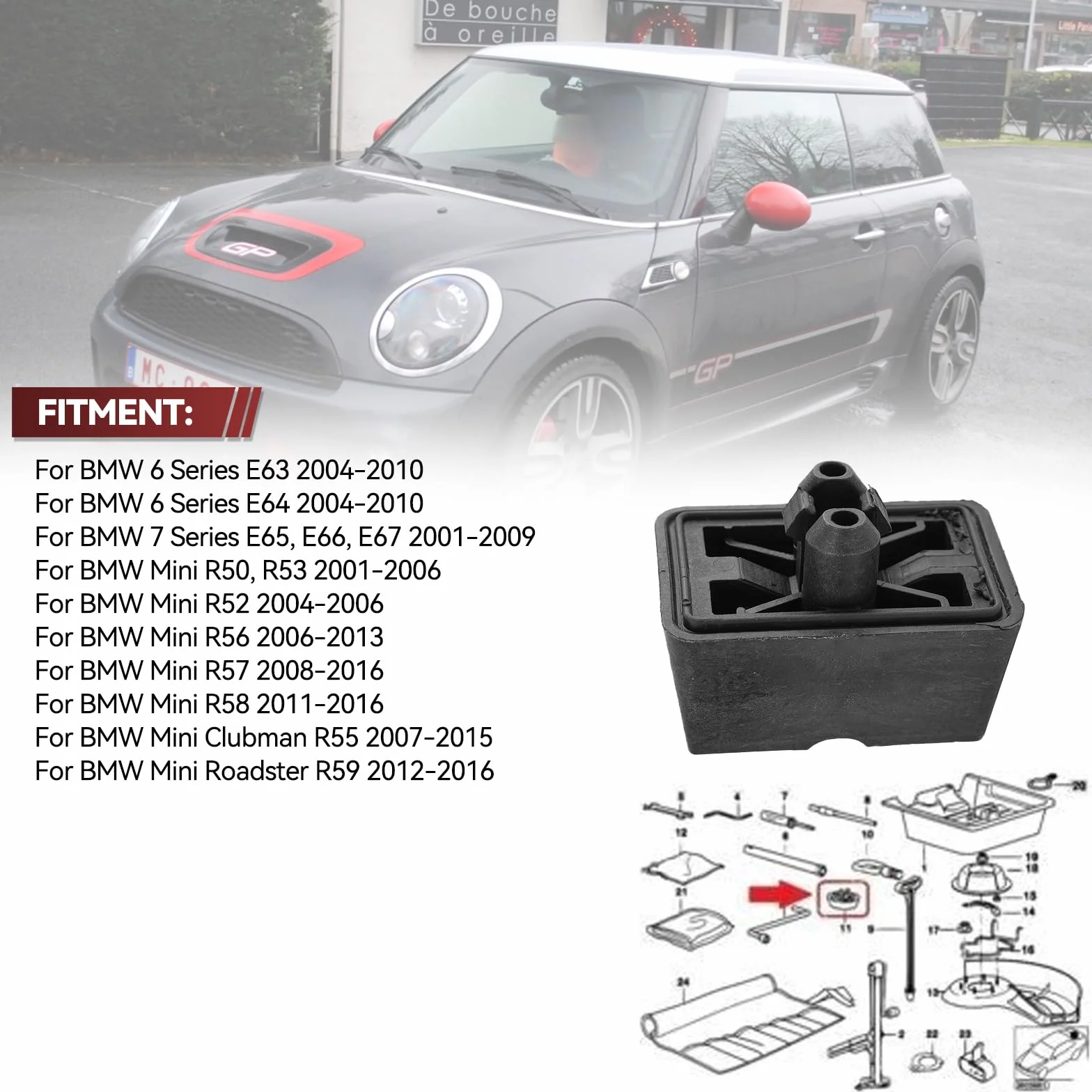 Punti di Sollevamento Tappetini per Auto Jack Supporto Blocco Copertura per BMW E63 E64 E65 E66 E67 Mini R50 R53 R56 R57 R58 R55