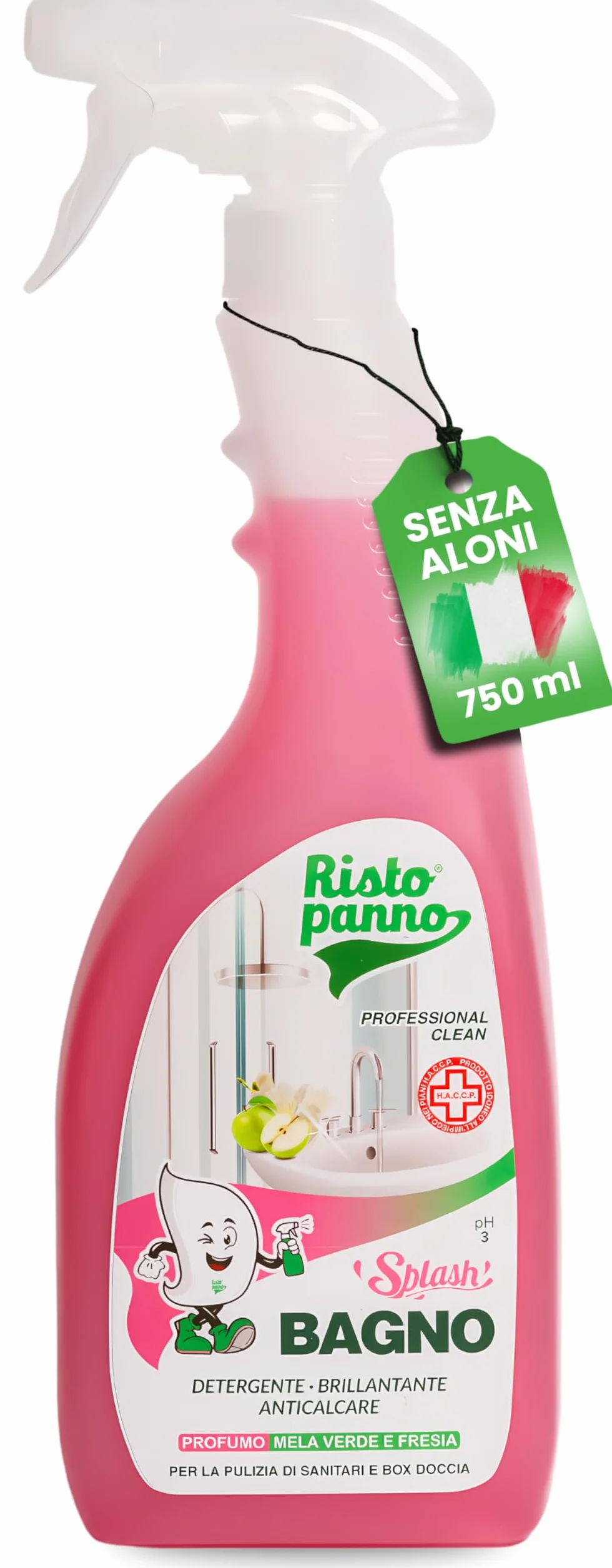 RISTOPANNO Detergente Anticalcare Spray Multiuso Professionale 750ml - Pulizia Doccia Rubinetteria Sanitari
