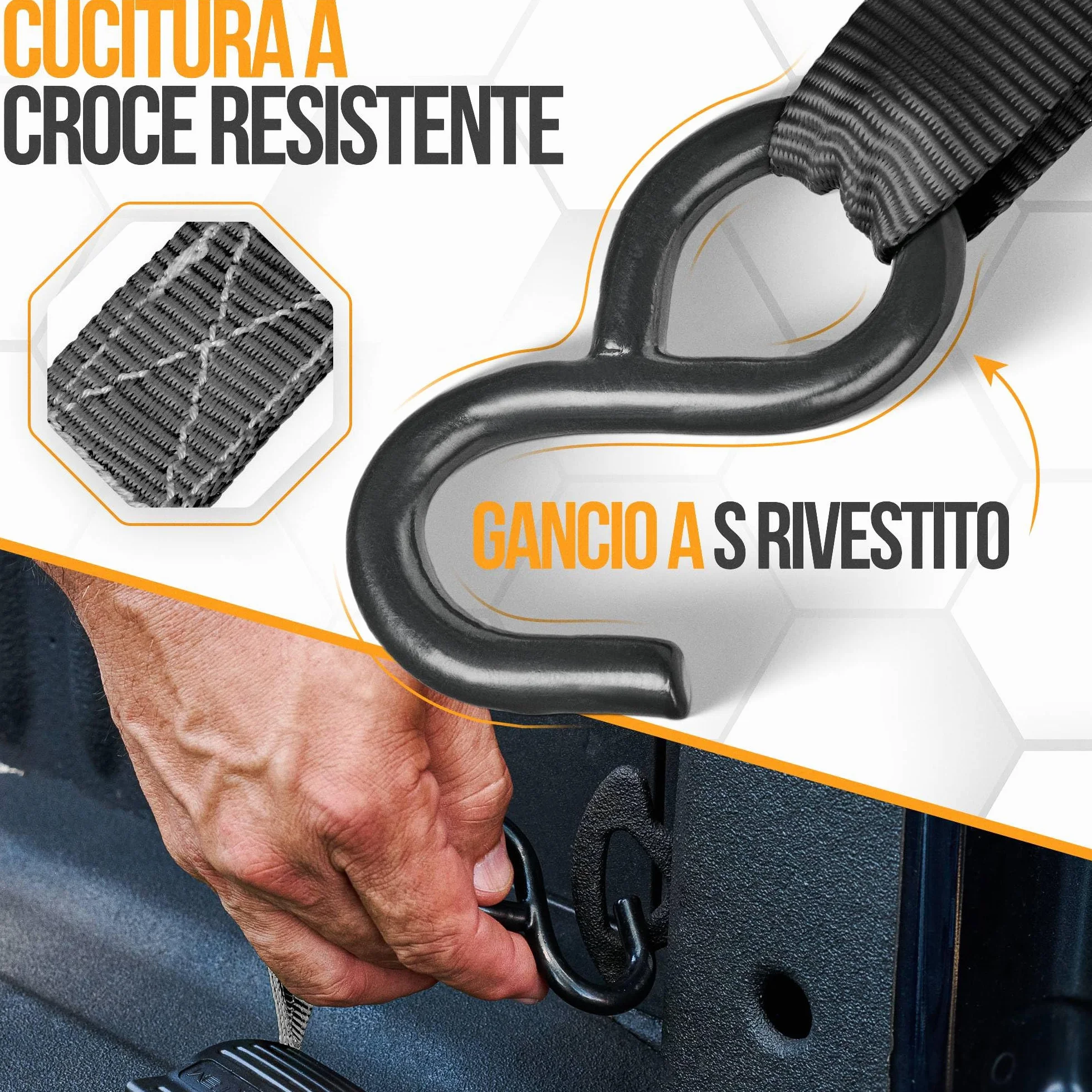 FORTEM Cinghie a Cricchetto Set da 4, Resistenza 748 Kg, 4,57 m, Ganci in Metallo, Custodia Inclusa, Nero