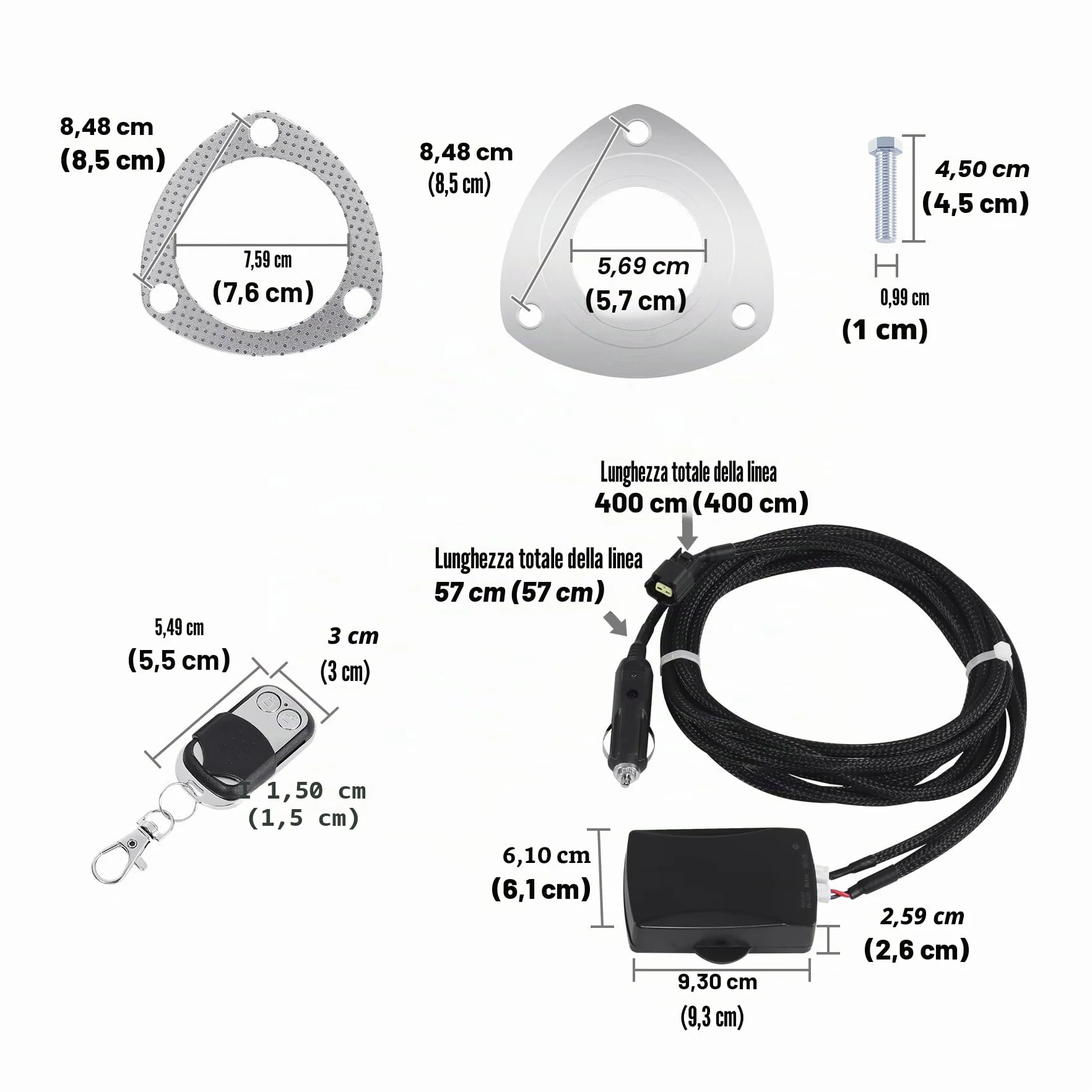 Kit sistema silenziatore di scarico elettrico in acciaio inox da 51mm 2" con interruttore a valvola e telecomando