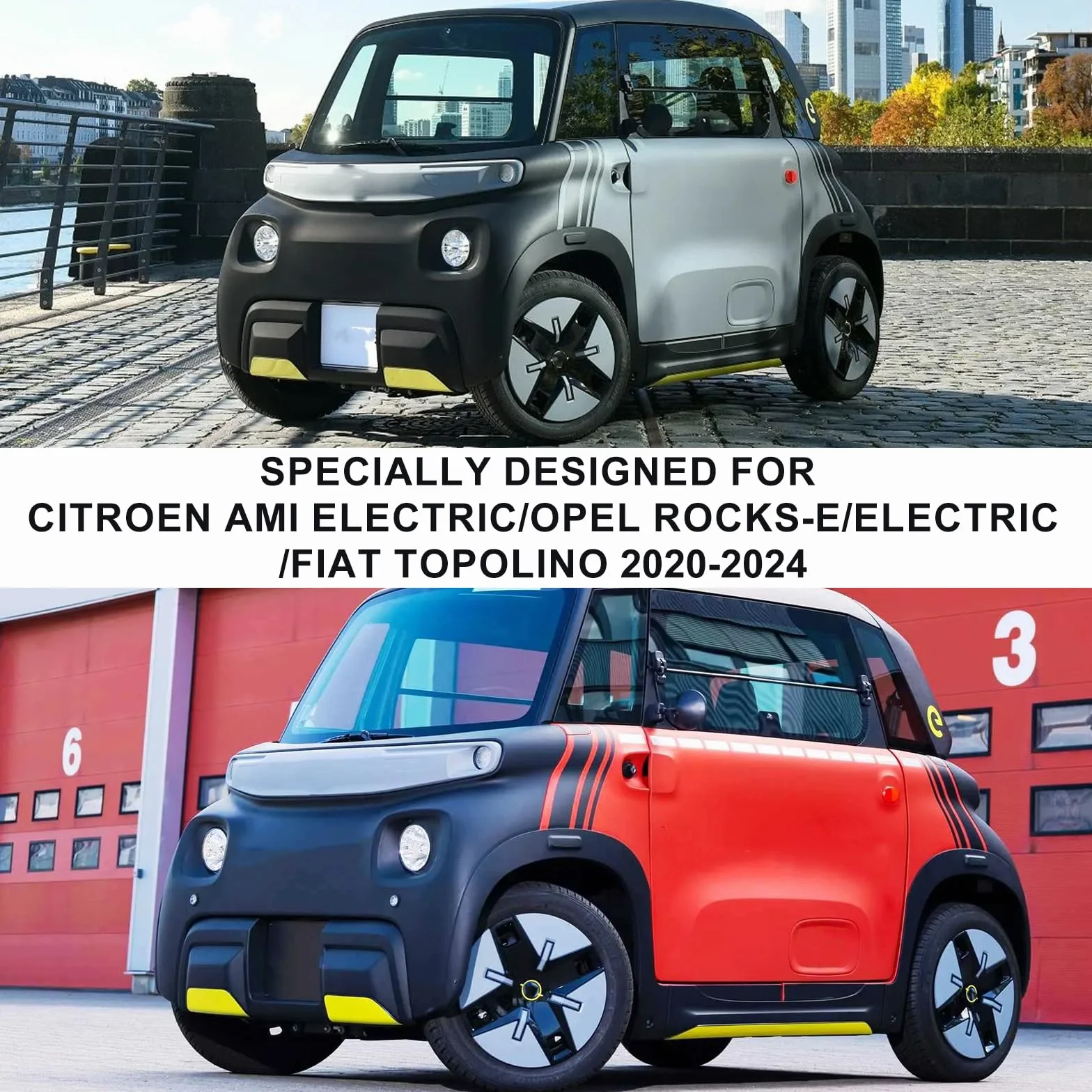 Telo Copriauto Sostituzione per Citroen Ami/O-pel Rocks-e/Electric/F-iat Topolino 2020-2024, Copertura Auto Protettiva Dell'auto, Telone Garage Completo Impermeabile Strisce Riflettenti, Argento
