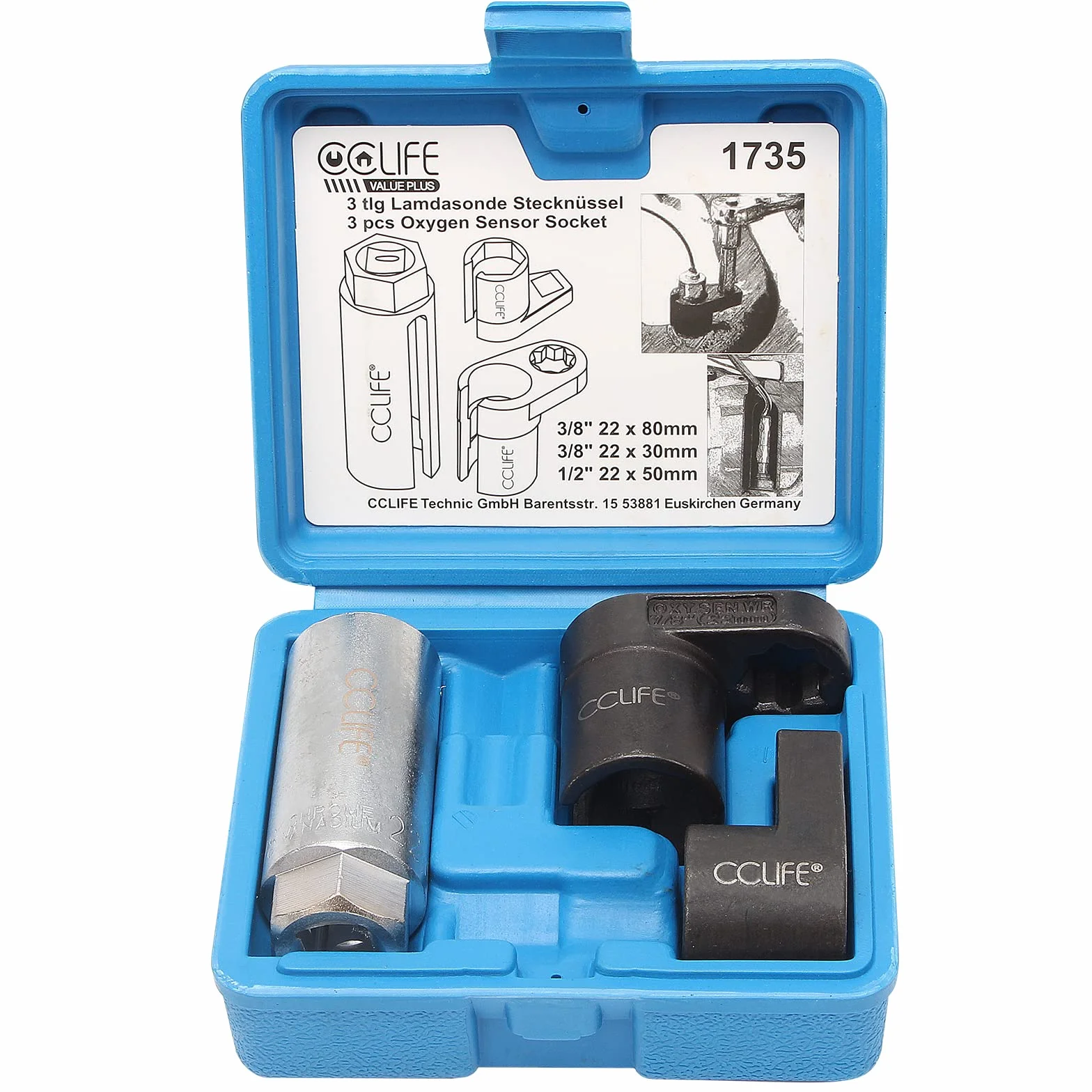 CCLIFE 3 Pezzi Set di Bussola chiavi per smontaggio sonda lambda 1/2" 3/8" Noce sonda lambda sensore ossigeno