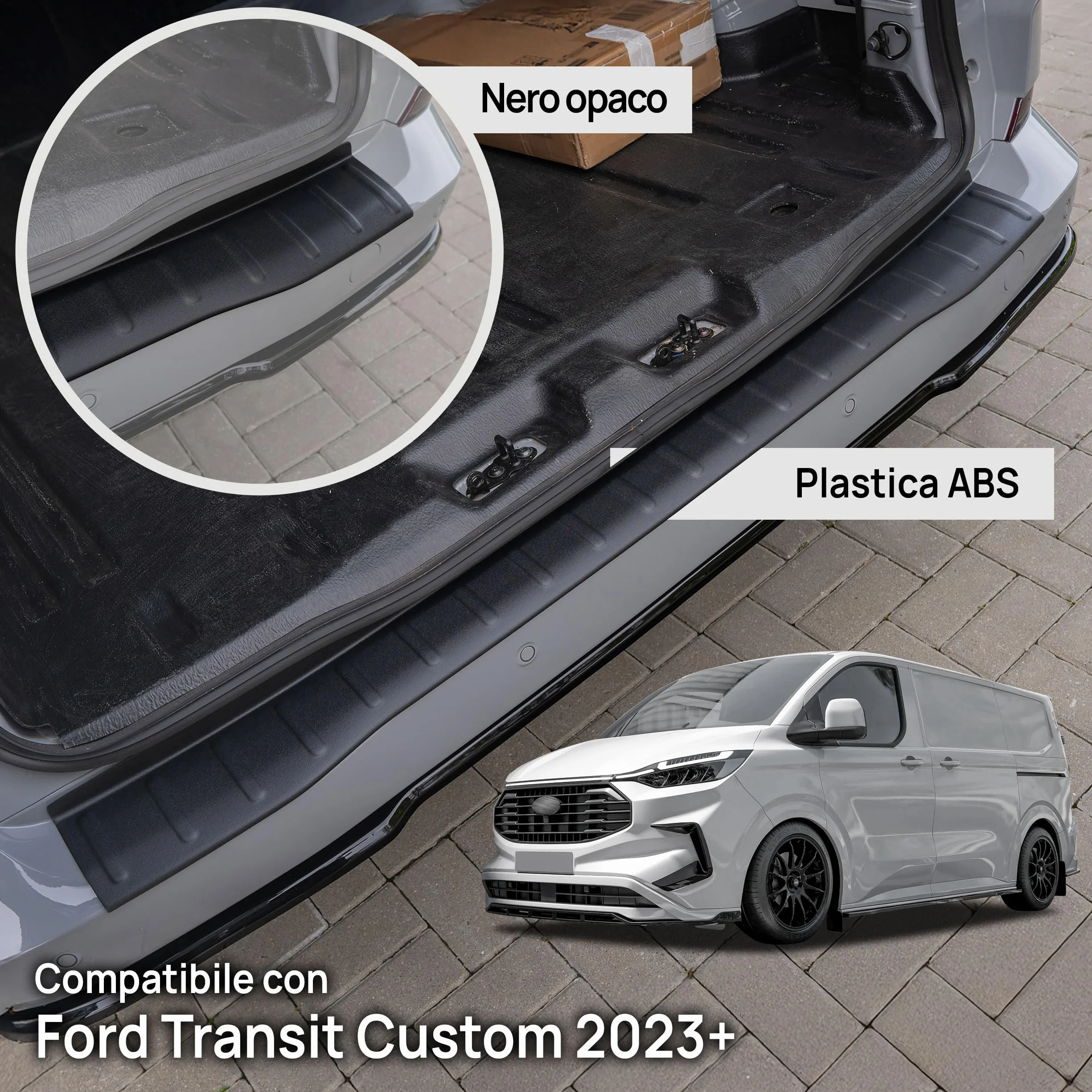 CHROMEMASTER | Protezione Paraurti Posteriore Compatibile con Ford Transit Custom 2023+; Plastica ABS, Opaco, Nero; Proteggi il Paraurti Posteriore della tua Auto dai Danni
