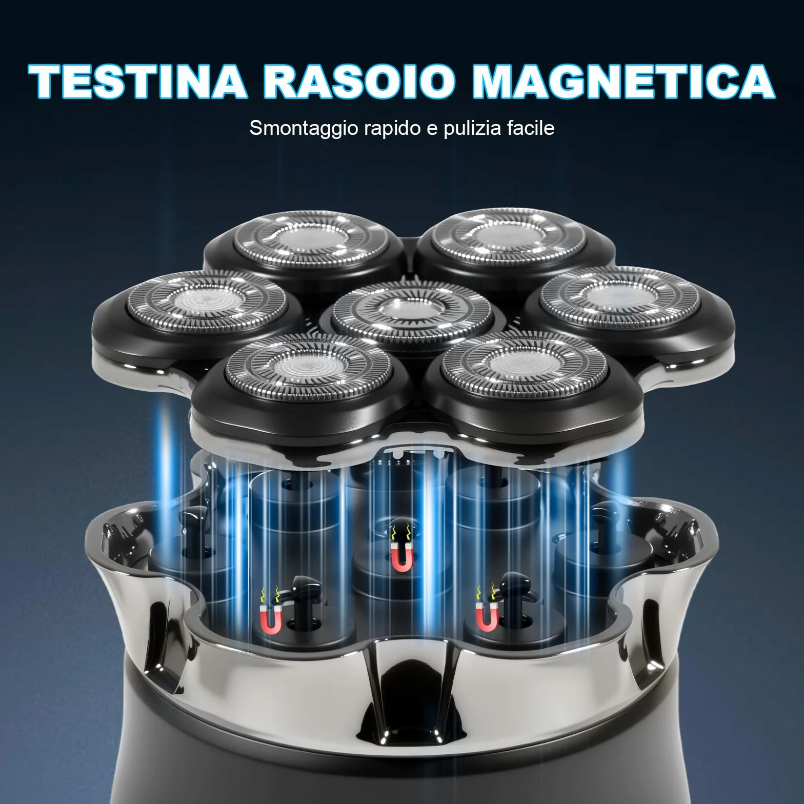 Carehabi Rasoio Testa Calva Uomo IPX6 Impermeabile Ricaricabile Interfaccia Type-C Testina Flottante Magnetiche 7D Autonomia 120 Minuti