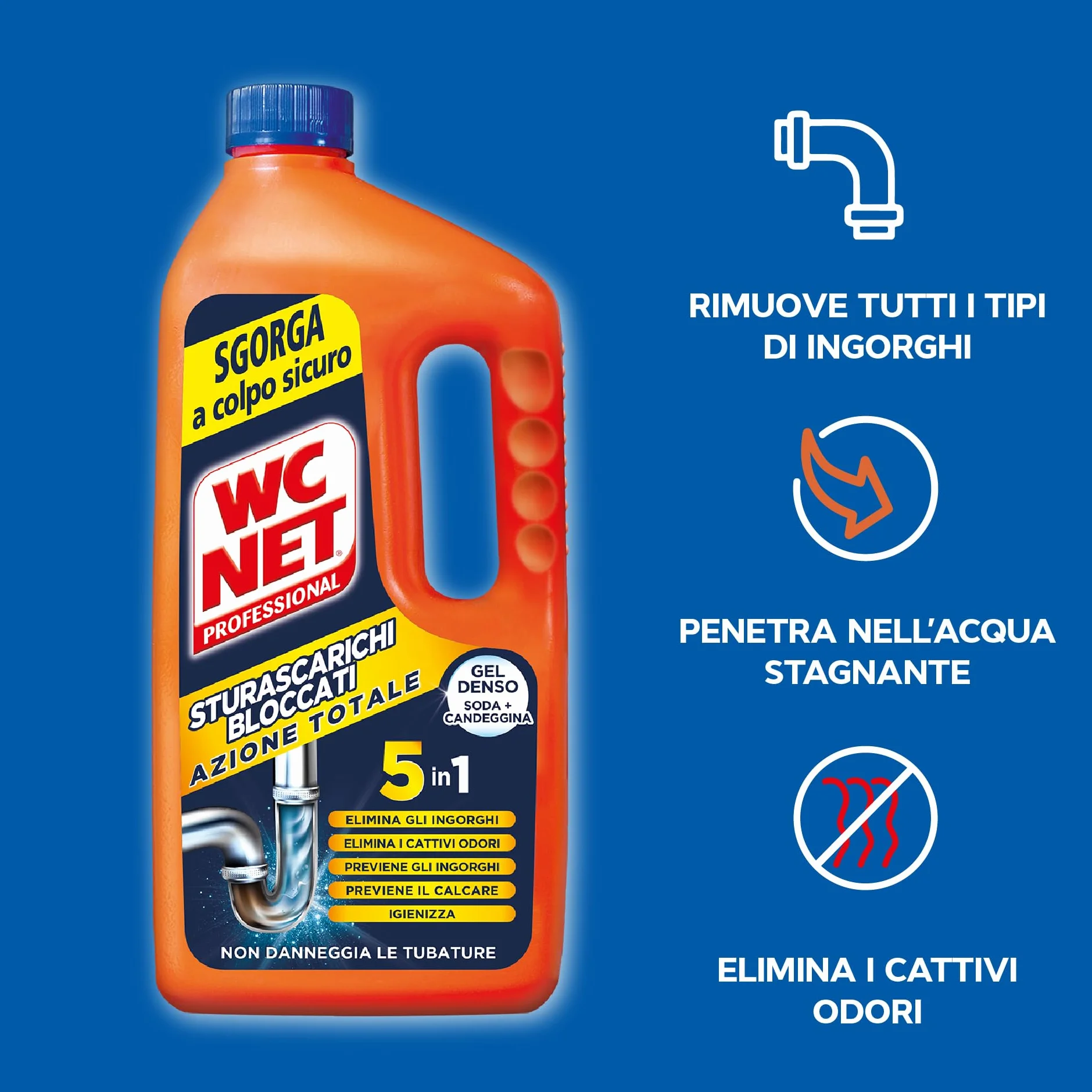 Sturascarichi Professionale 5 in 1 Disgorgante Gel con Agenti Salvatubi e Anticalcare 1000 ml