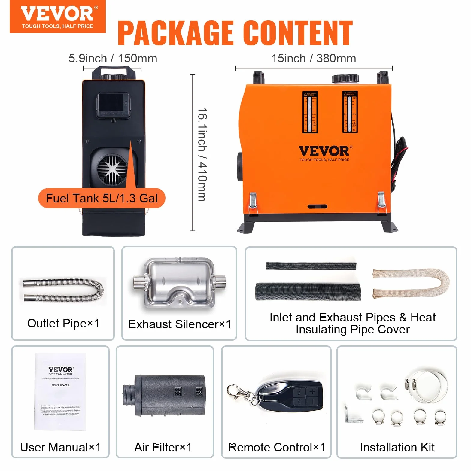 VEVOR Riscaldatore d'Aria Diesel All-in-One 12V 8KW per Camper Camion RV Telecomando