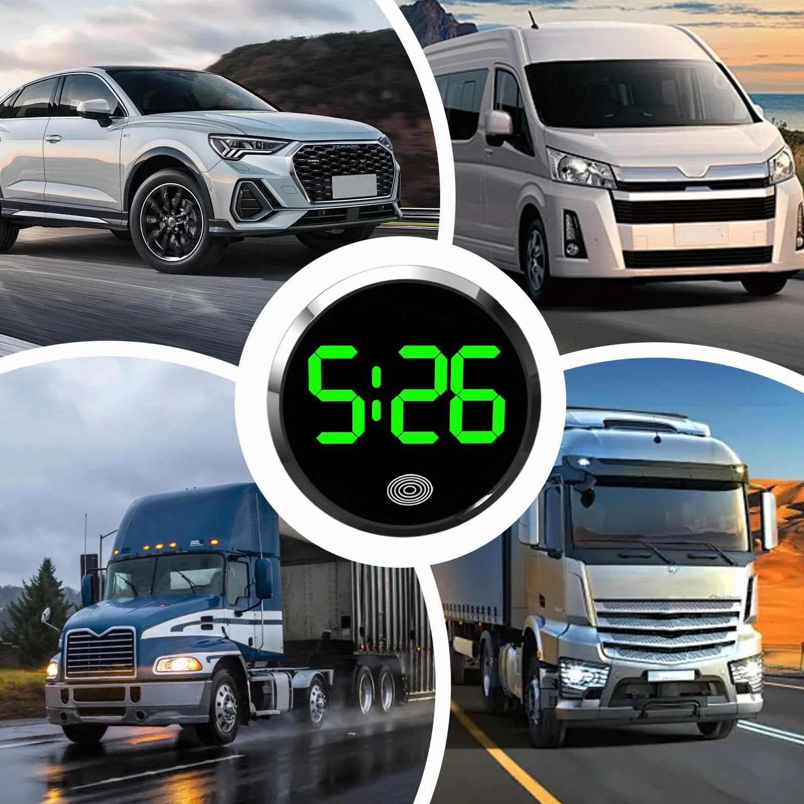 Orologio Digitale da Cruscotto Touch Screen LED a Batteria Portatile per Auto Camper Camion
