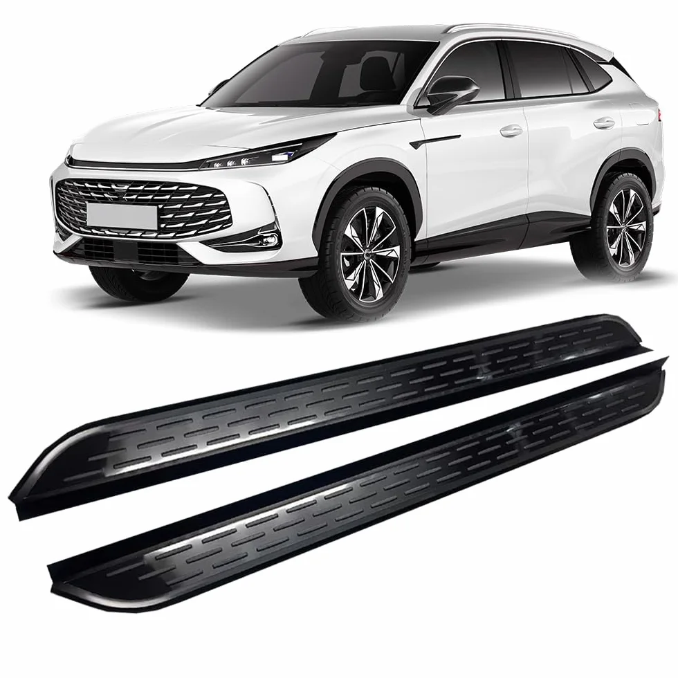 2 pezzi compatibili con MG HS 2025 Pedana laterale con anti-ribaltamento in alluminio, tutto nero (con staffe)