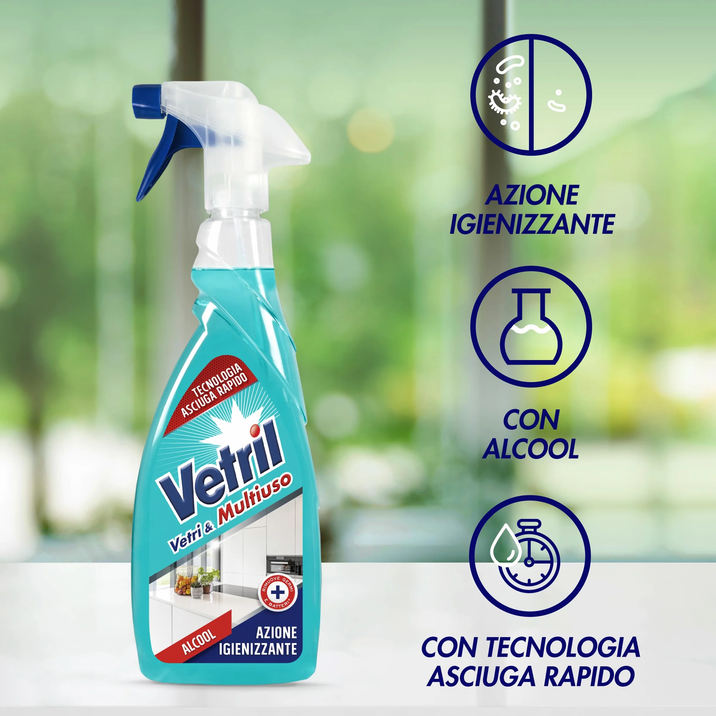 Vetril Spray Igienizzante Vetri e Superfici 650 ml x 4 Contro Batteri e Cattivi Odori