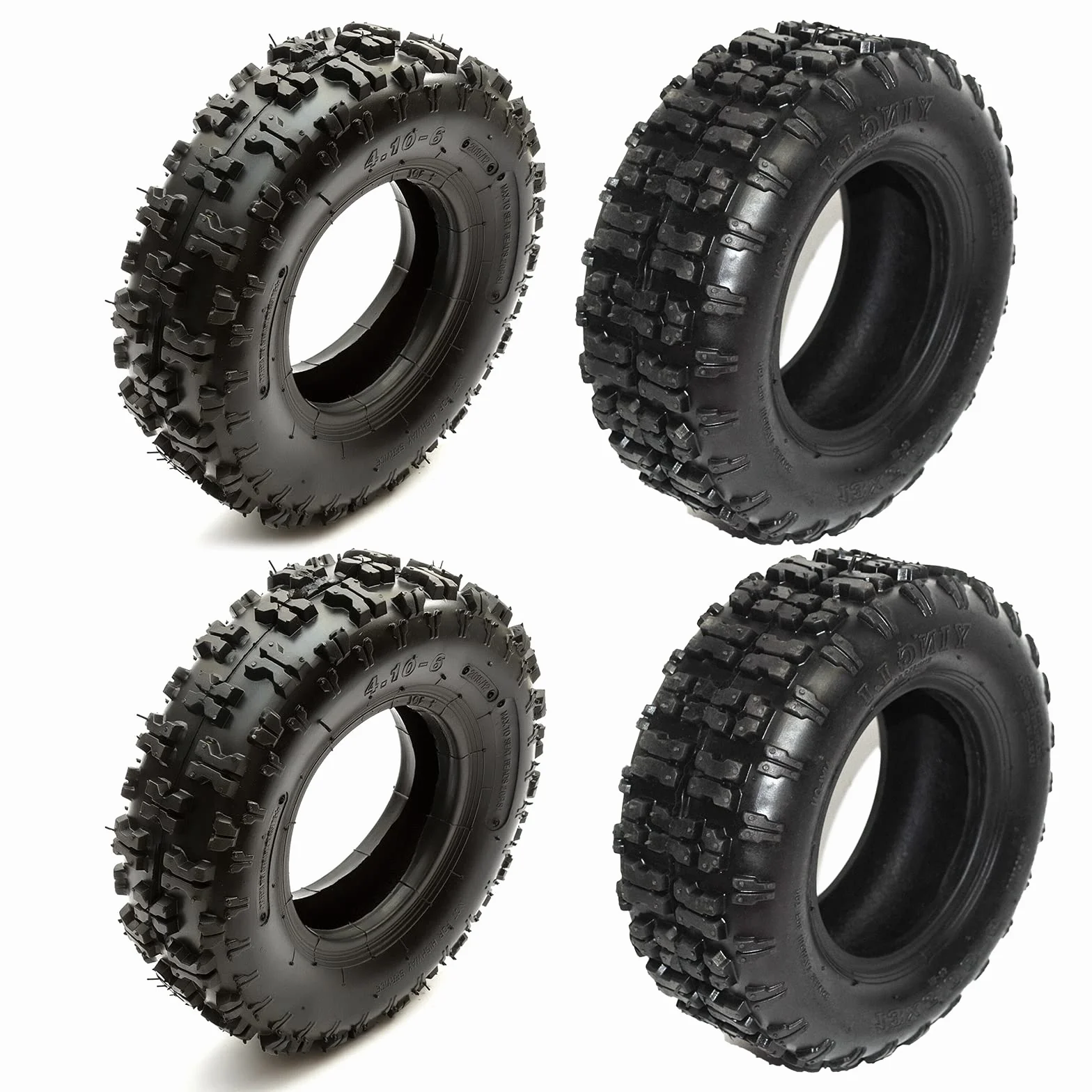 Set 4 Gomme Pneumatici per Mini Quad ATV (2x) 13.5-6 + (2x) 4.10-6 comprese di camera d'aria