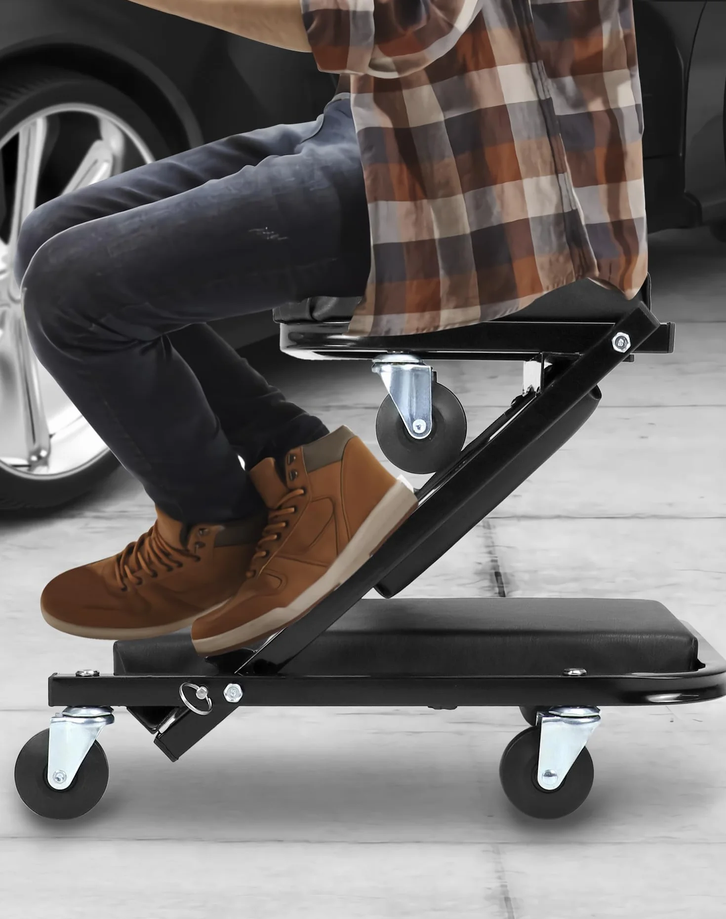 QWORK® Sgabello Officina, Carrello sotto Auto, con Ruote piroettanti a 360°