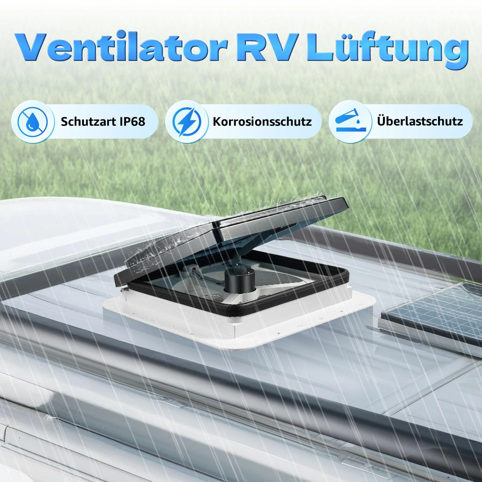 MINRS Ventilatore da tetto per camper con luce LED 12 V 36 x 36 cm