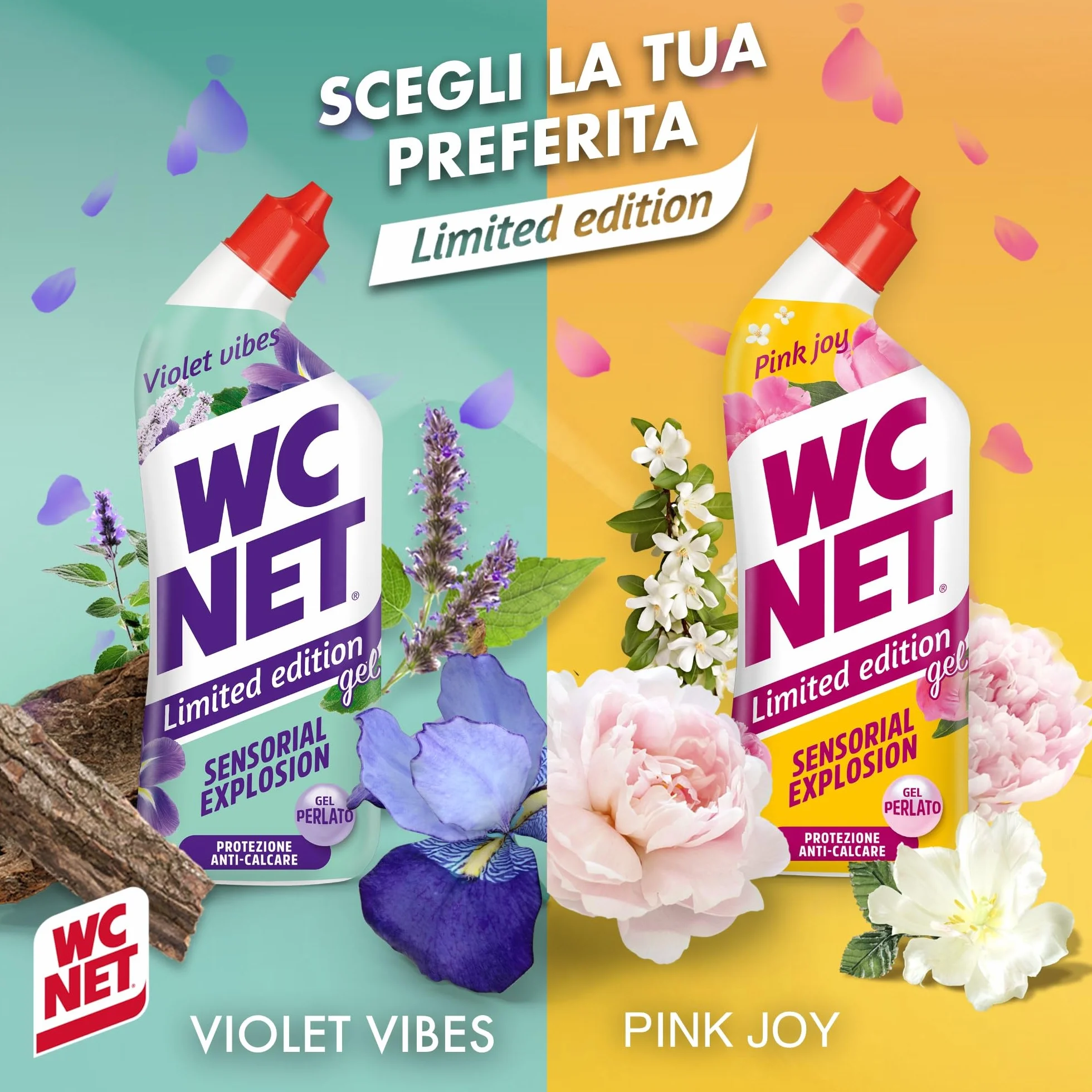 Wc Net Detergente Liquido per Sanitari Essenza Iris Viola e Patchouli Prevenzione Calcare 700 ml x 4 Confezioni