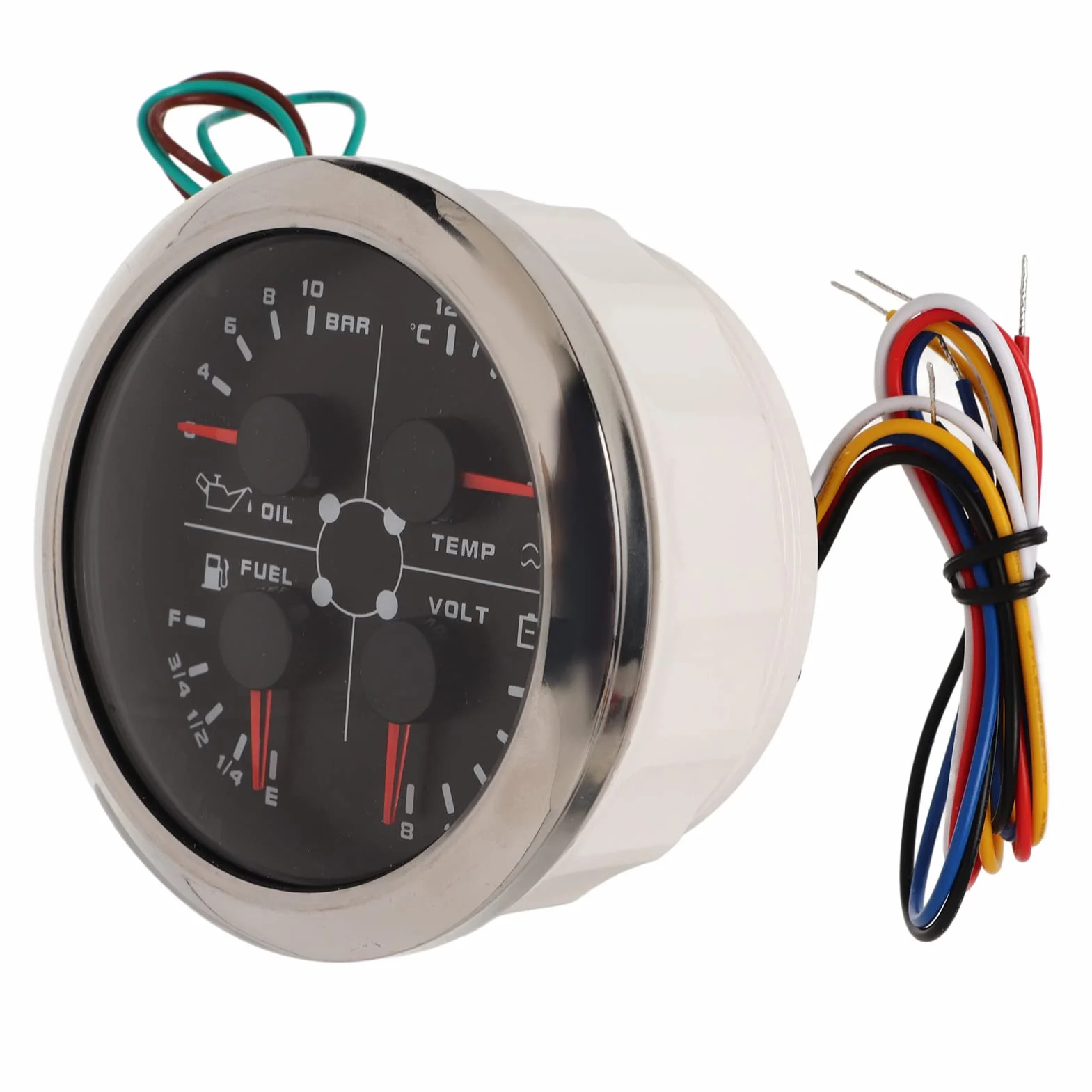 Misuratore di Livello Multifunzionale 4 in 1, Voltmetro Universale DC 9‑32 V 85 Mm Temperatura Acqua Marina Livello Carburante Pressione Olio con Retroilluminazione per Yacht Barca (Nero °C/Bar)