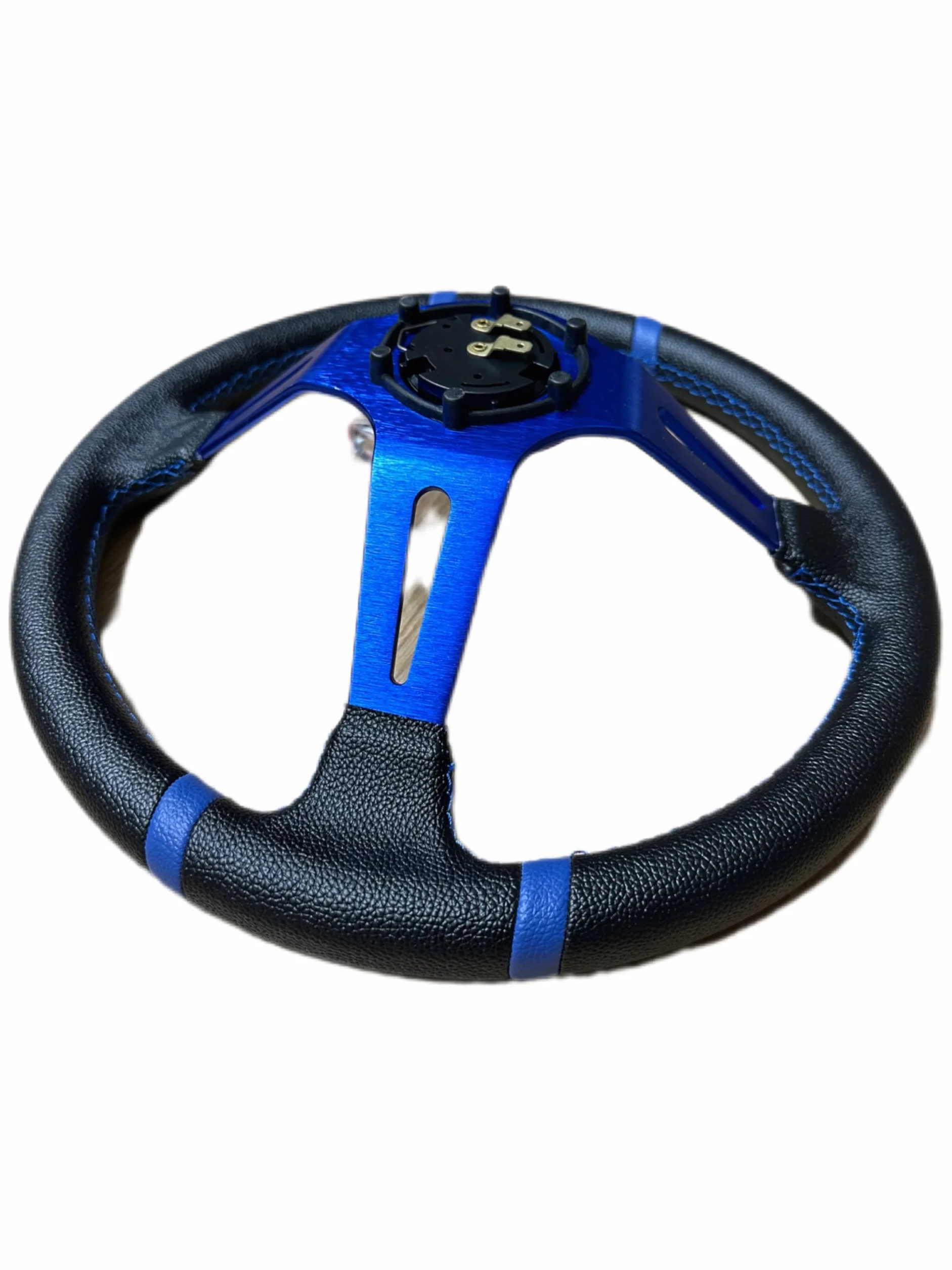 PKR VOLANTE SPORTIVO A CALICE NERO CON STRISCE BLU SPORTIVO UNIVERSALE AUTO RALLY SPORT GARE RADUNI TUNING