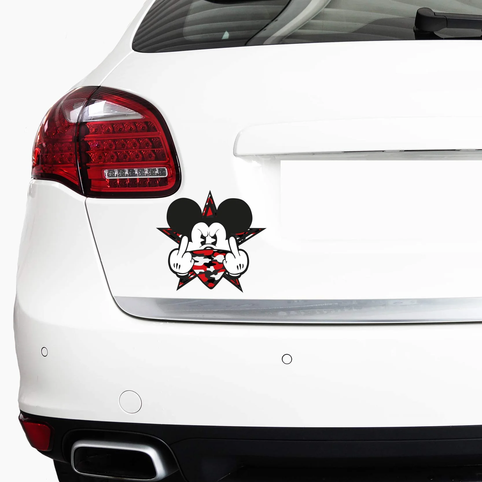 2 adesivi gangster mouse, adesivi per auto, con dito medio, per auto, copriserbatoio, lunotto posteriore, laptop, frigorifero R109 (n. 1 rosso)