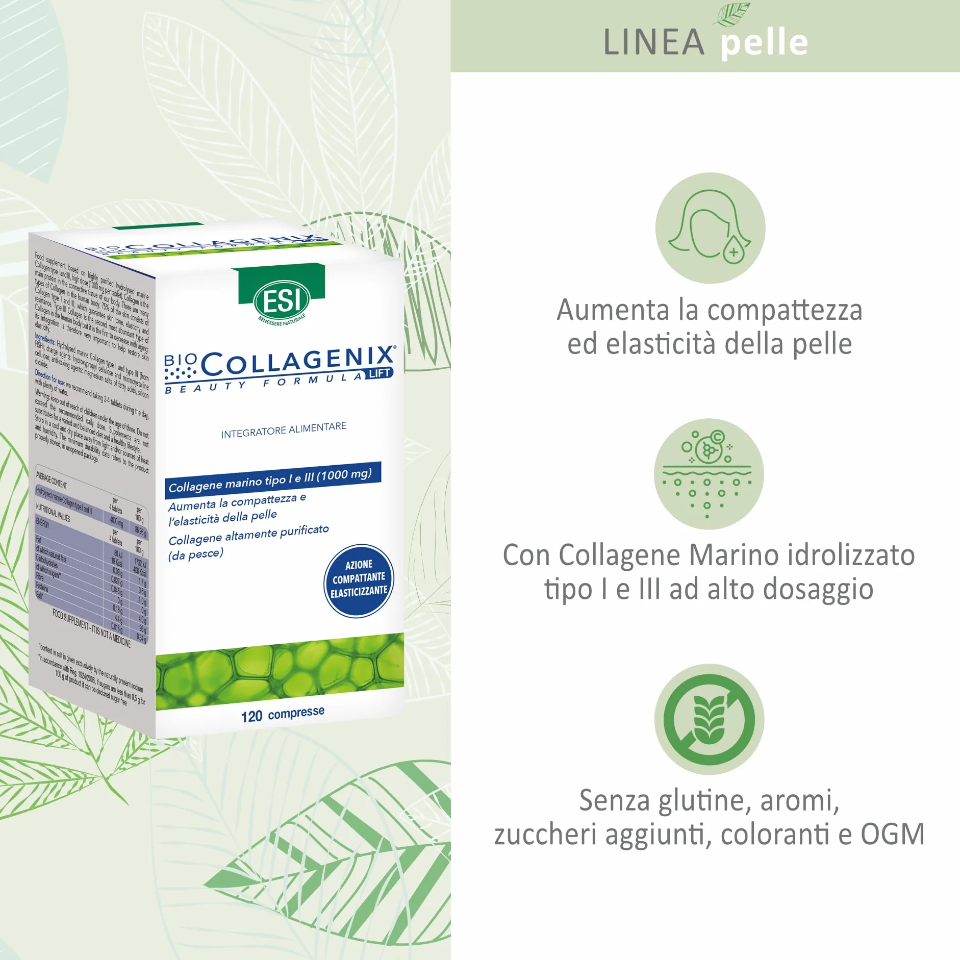 ESI Biocollagenix Integratore Alimentare Collagene Marino Idrolizzato 1000 mg 120 Compresse
