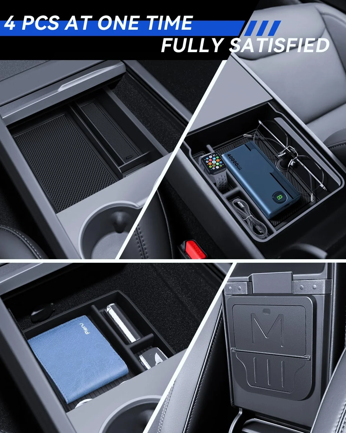 4 pezzi accessori per Tesla Model 3 2024 organizer per console centrale, vassoio organizer in silicone, contenitore per bracciolo e scatola nascosta Tesla Model 3 2024 Highland