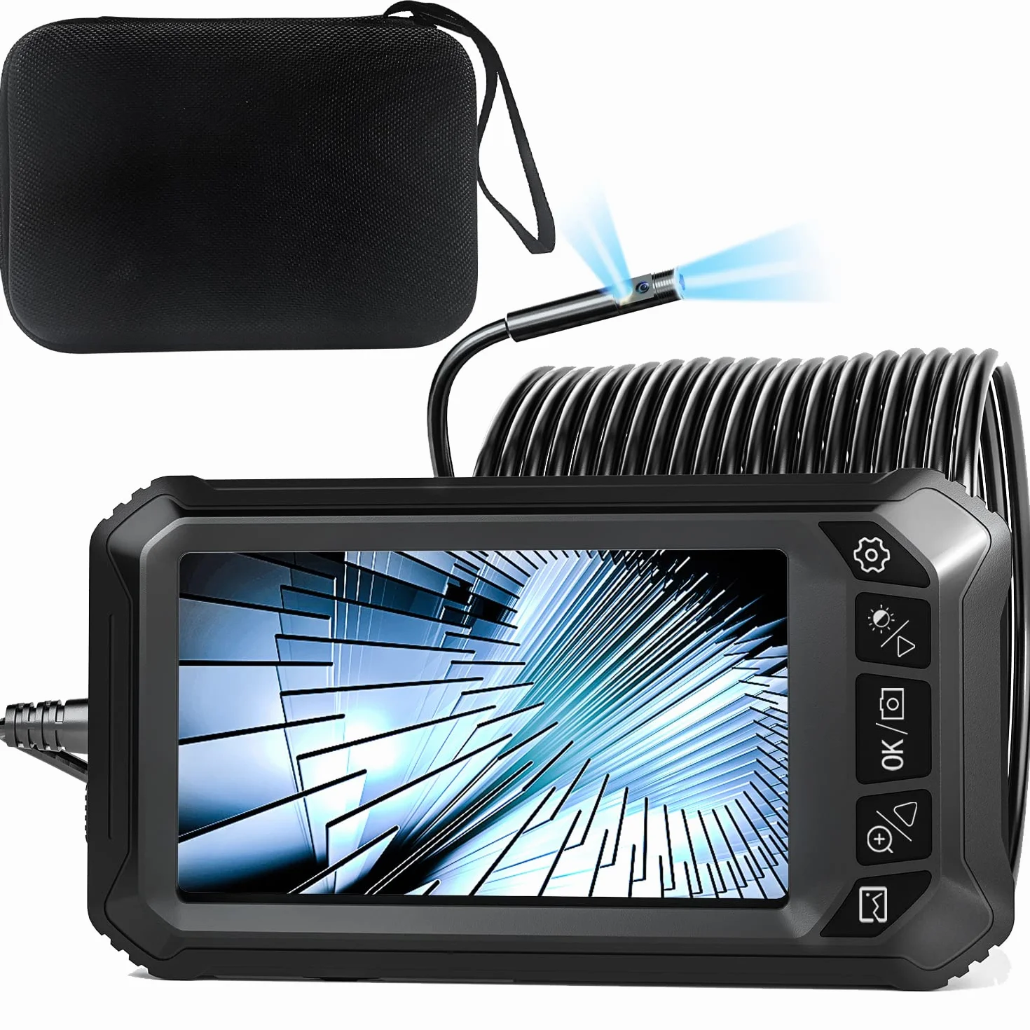 Telecamera Endoscopio Doppio Lente 5,0' Schermo IPS Impermeabile 6+1 LED Regolabile 32G Scheda TF (10M)