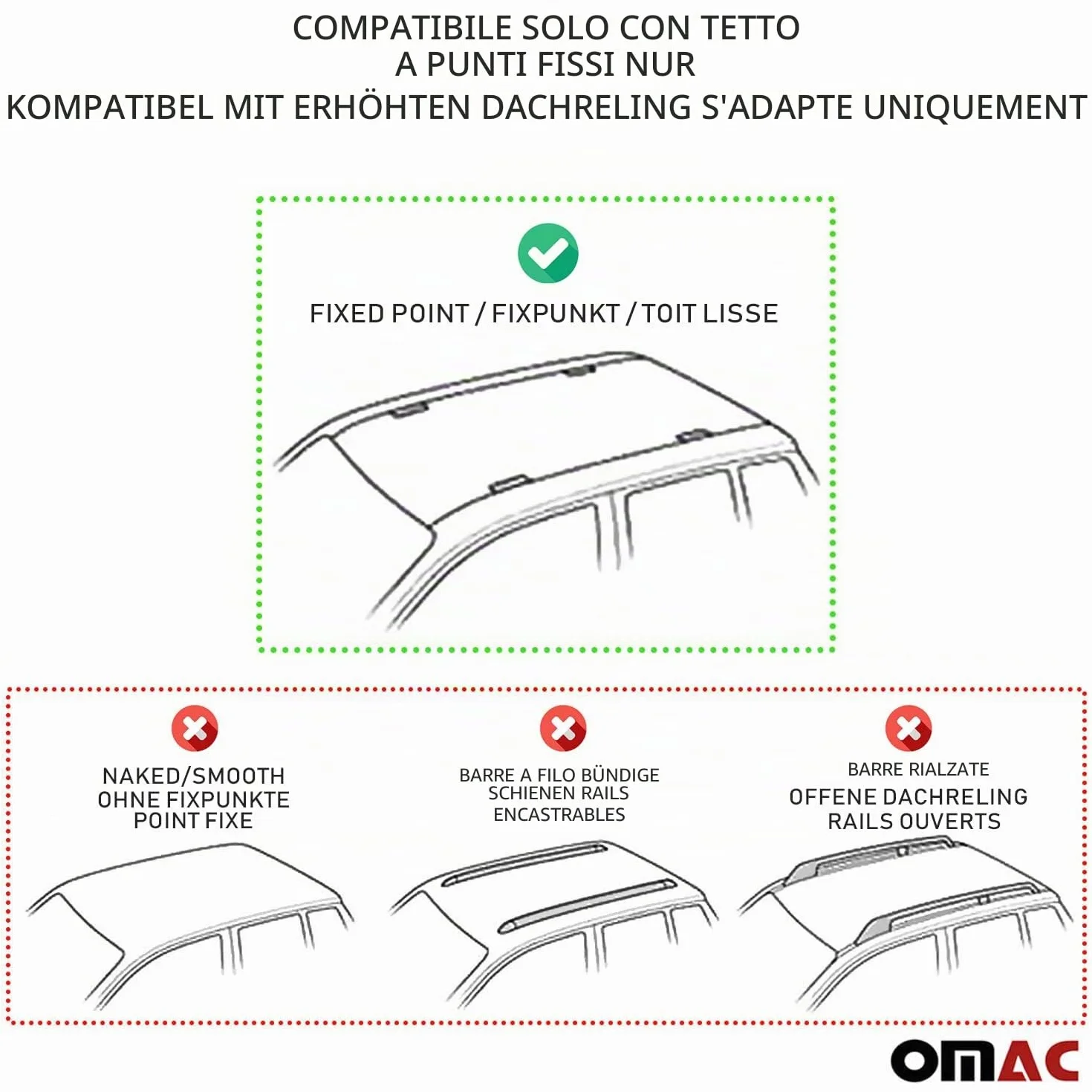 OMAC Heavy Duty Barre Portatutto Trasversali Compatibili con FIAT Doblo II 2010-2021 – 3 Stangen – Acciaio Argento