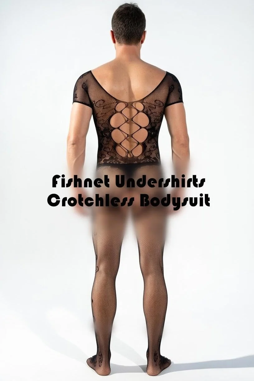 Bommi Fairy Camicia sexy da uomo a rete da pesce con taglio out per feste club rave gay