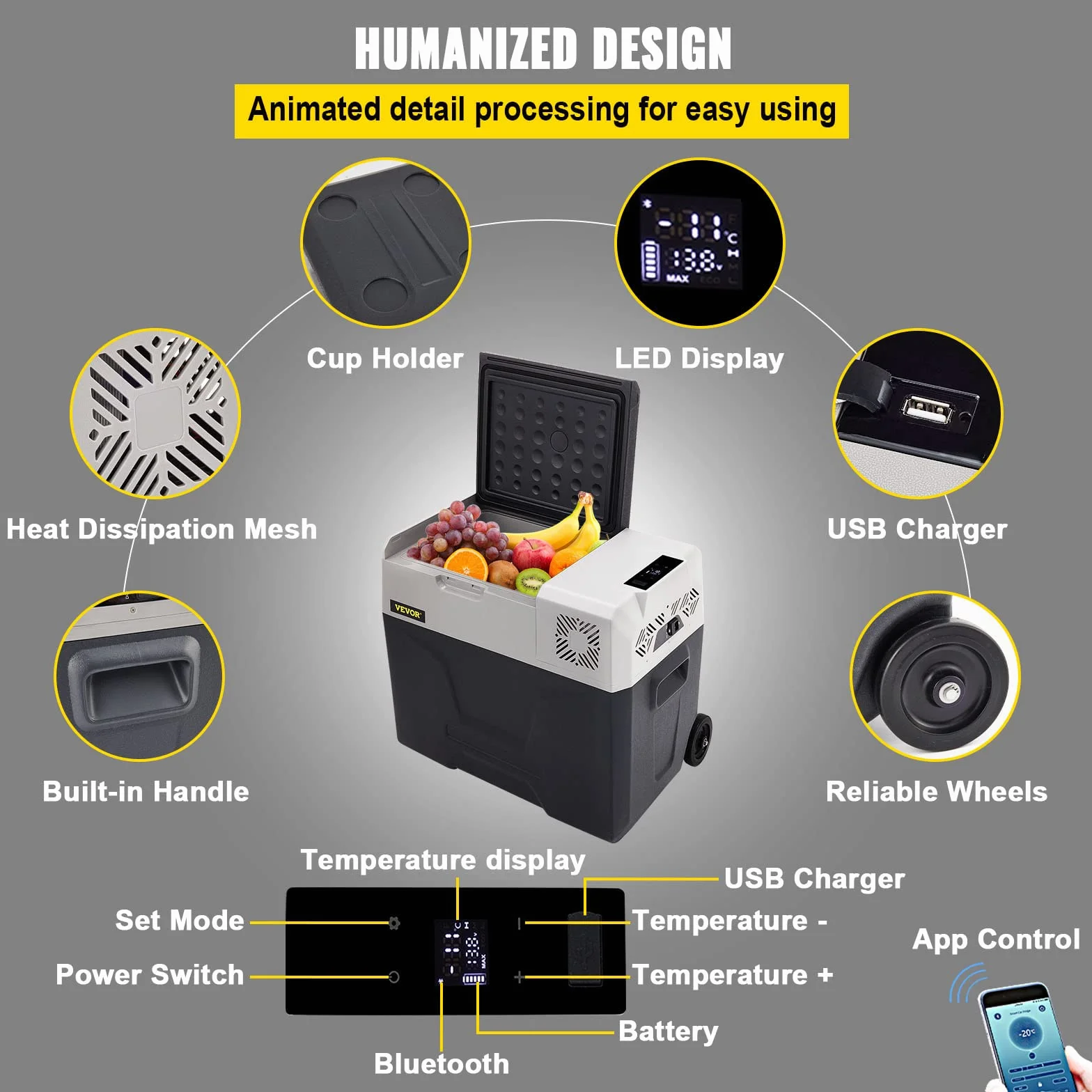 VEVOR Frigorifero termoelettrico portatile 50 L frigorifero da viaggio per auto frigorifero portatile elettrico da viaggio per auto mini frigorifero per auto mini frigorifero per bevande con LCD