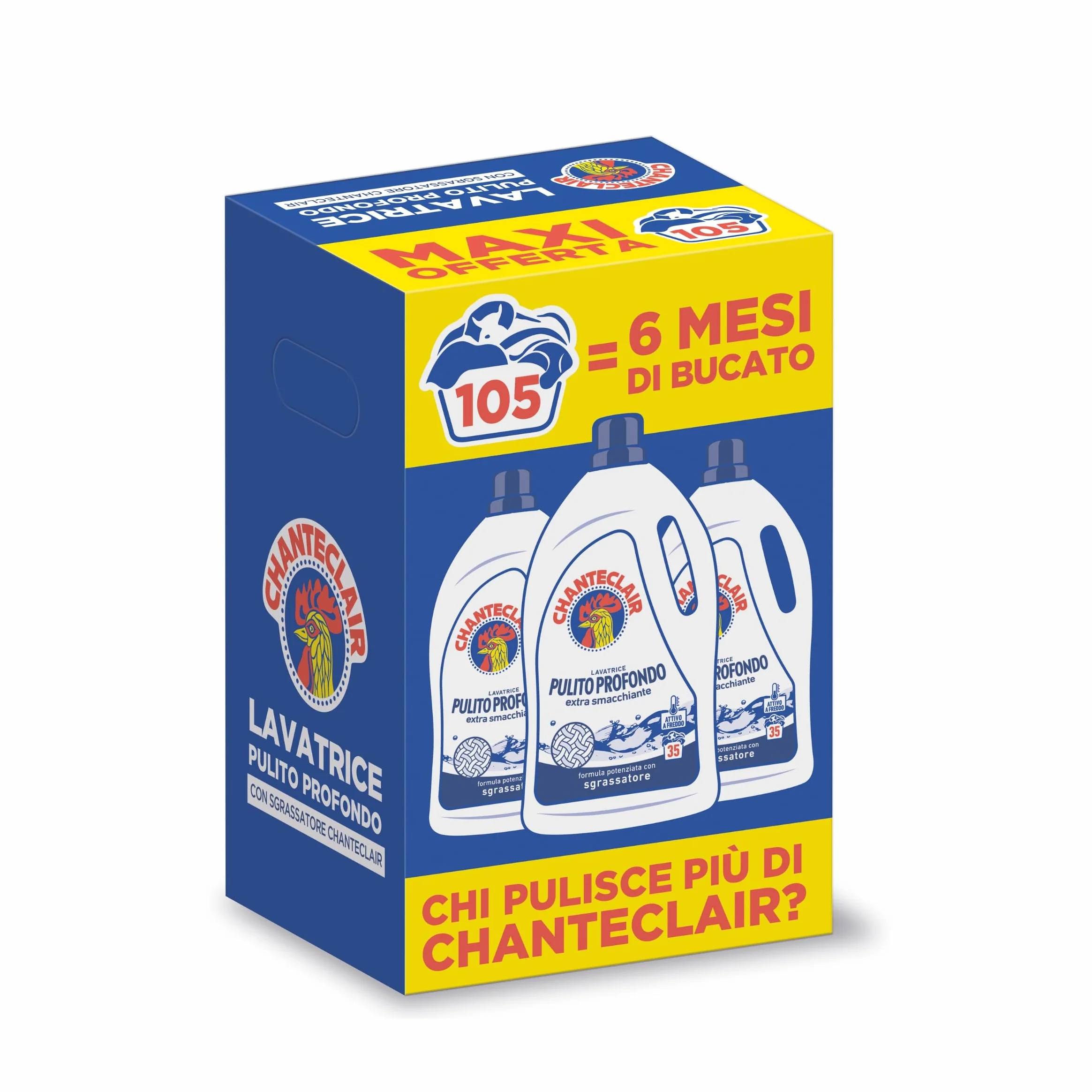 Chanteclair Detersivo per Lavatrice Pulito Profondo 3 Flaconi da 1575 ml